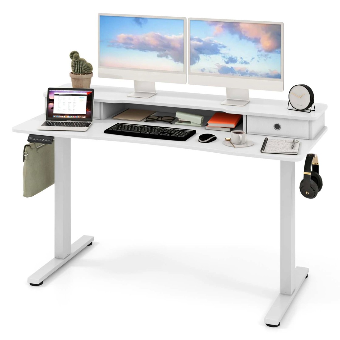 2 Costway 140cm Electric Stand Up Desk w/Power Cord Organizer Computer Desk, 2 of 2
