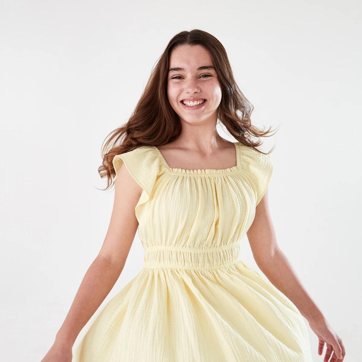 3 Shirred Frill Dress BUTTER CREAM, 3 of 8