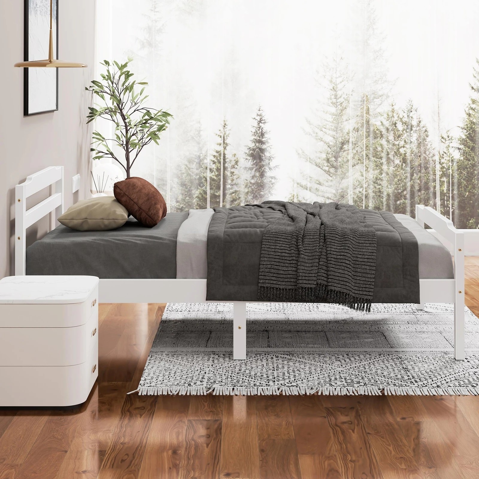 3 Alfordson Bed Frame Wooden Single Size Mattress Base Platform Timber Dubem - White, 3 of 10