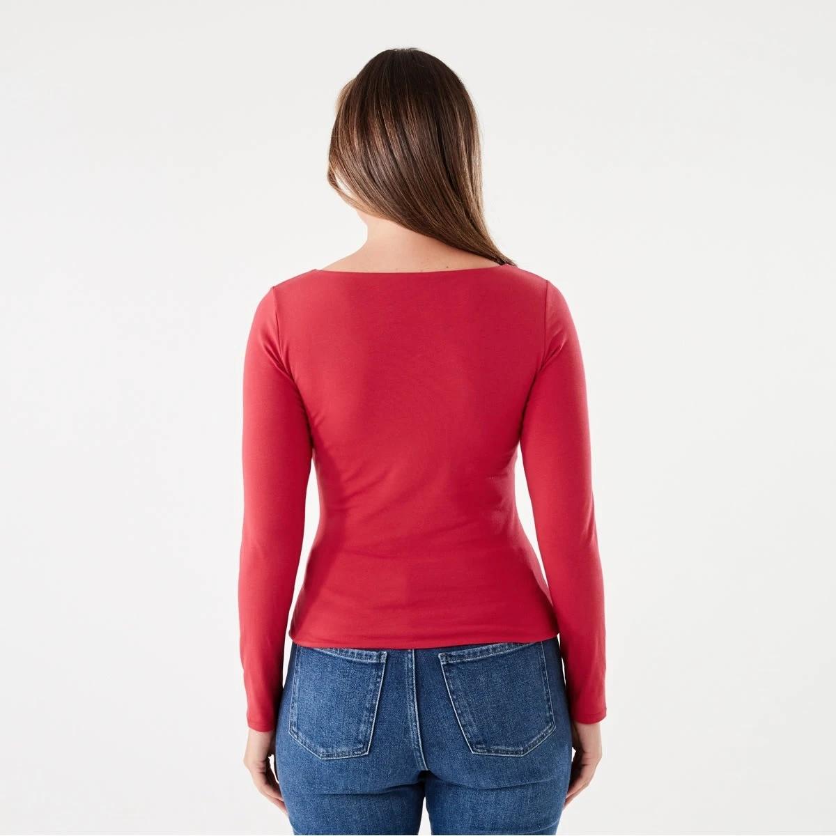 4 Long Sleeve Square Neck Top Urbn Red, 4 of 6