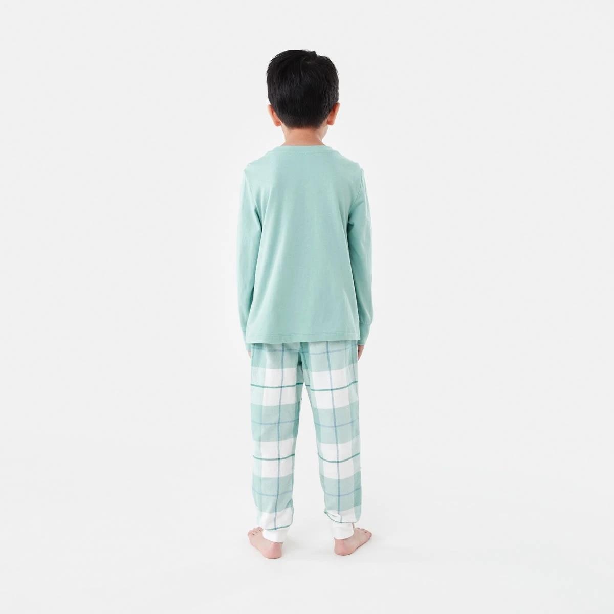 2 Knit Flannel Pyjama Set Grn Dino, 2 of 9