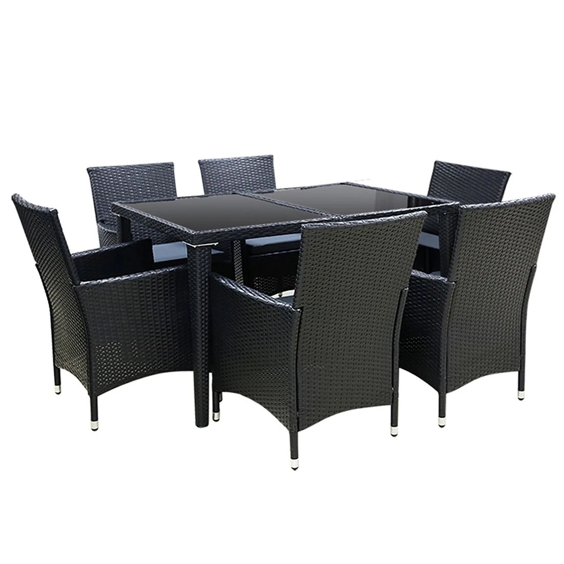 1 Gardeon Outdoor Dining Set 7 Piece Wicker Lounge Setting - Black, 1 of 7