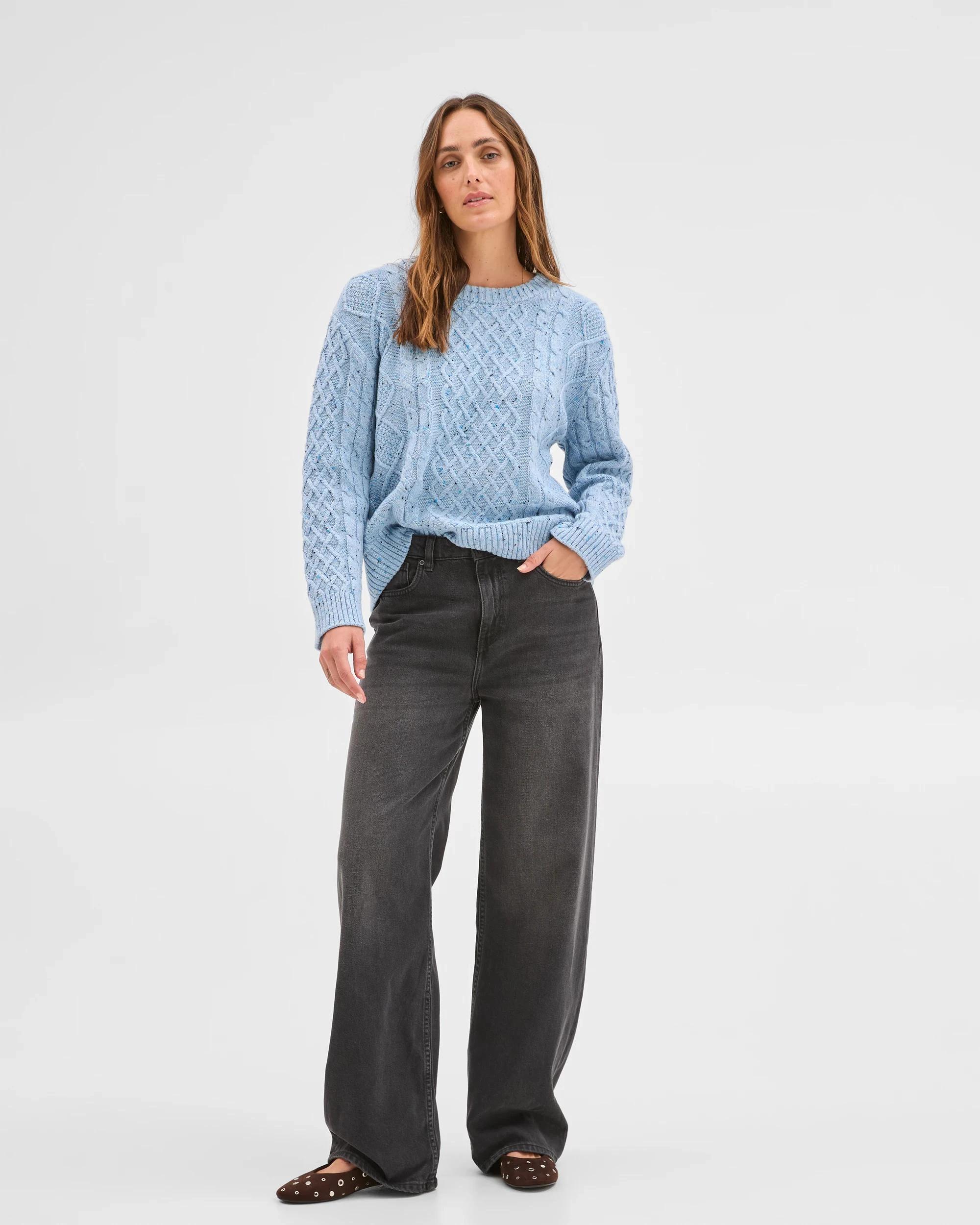 2 Target Woman Australian Cotton Blend Cable Knit Sweater CORNFLOWER, 2 of 5