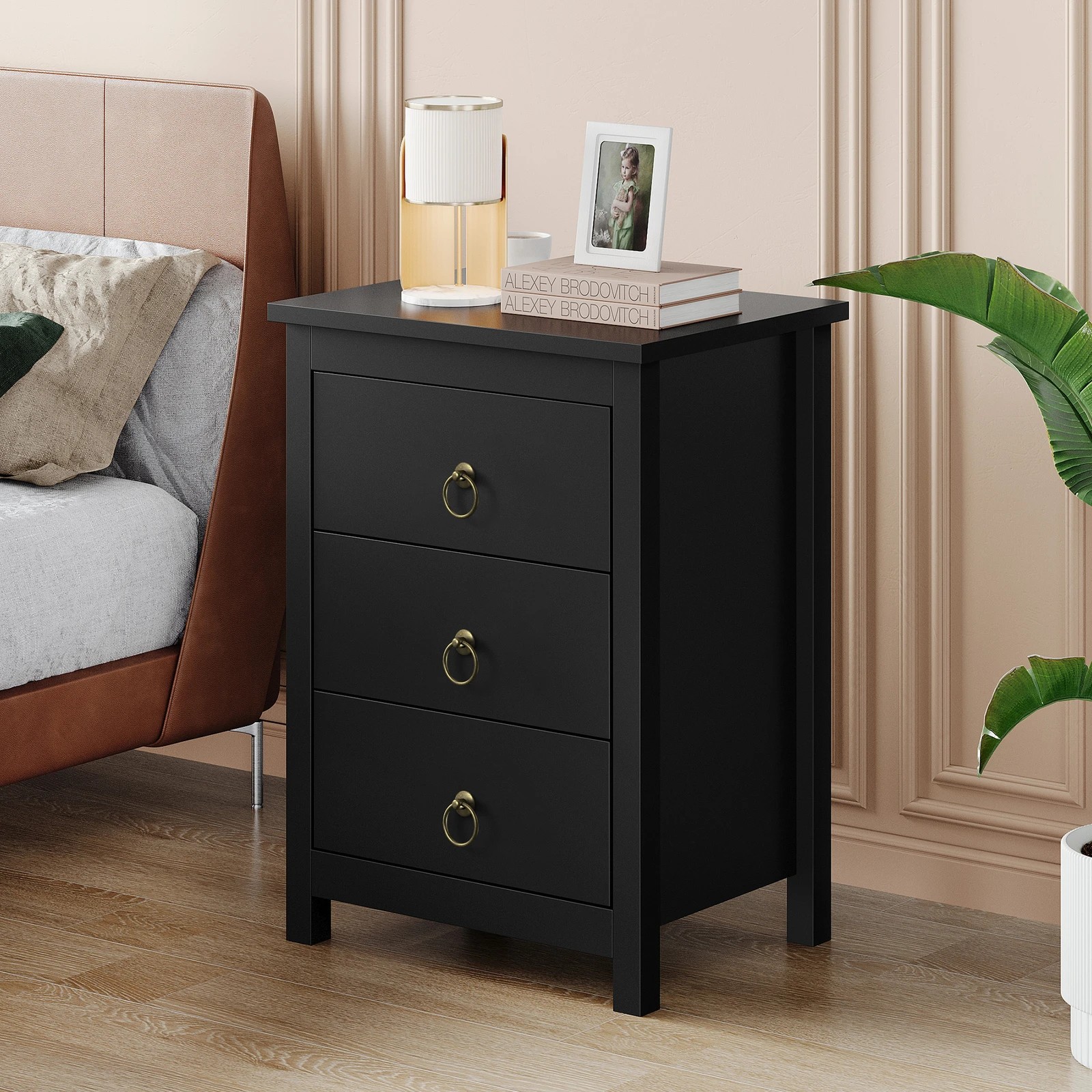 2 Alfordson Bedside Table Hamptons 3 Drawers Nightstand Storage Side End - Black, 2 of 10