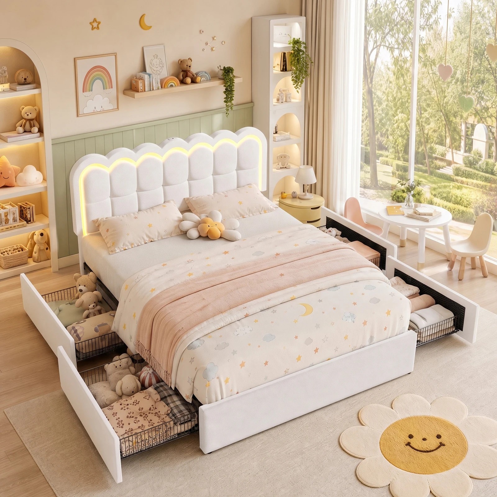 2 Advwin Queen Hidden Storage Bed Frame with Charging Station - Beige, 2 of 8