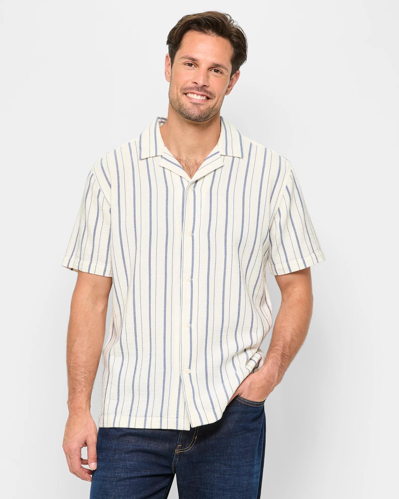 1 Target Australian Cotton Textured Stripe Short Sleeve Shirt VINTAGE WHITE, 1 of 6