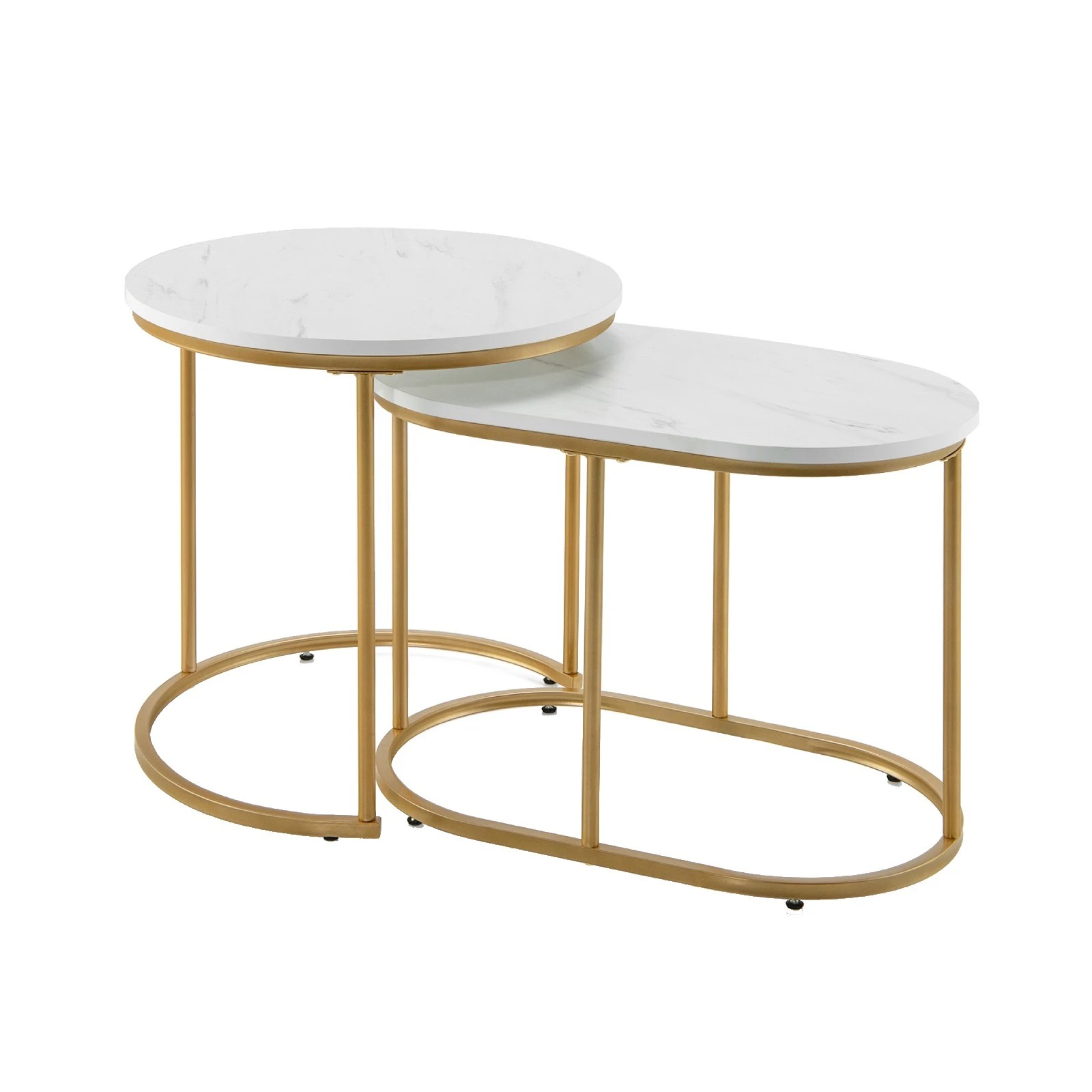 1 Costway Nesting Coffee Table Round Faux Marble Sofa Bedside End Table Metal Frame, 1 of 4