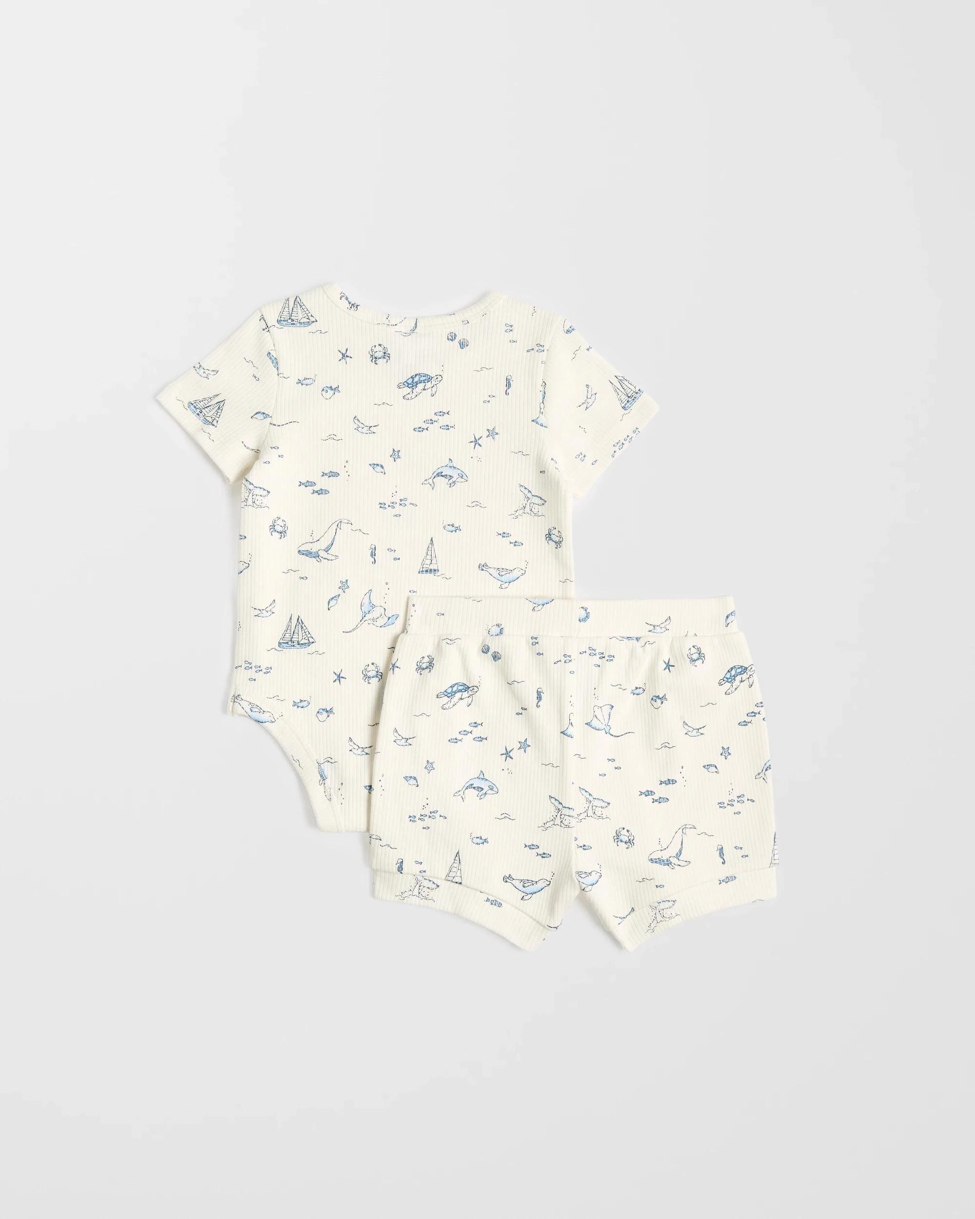 3 Target Baby Organic Cotton Baby Bodysuit and Shorts 2 Piece Set CREAM SEASCAPE, 3 of 3