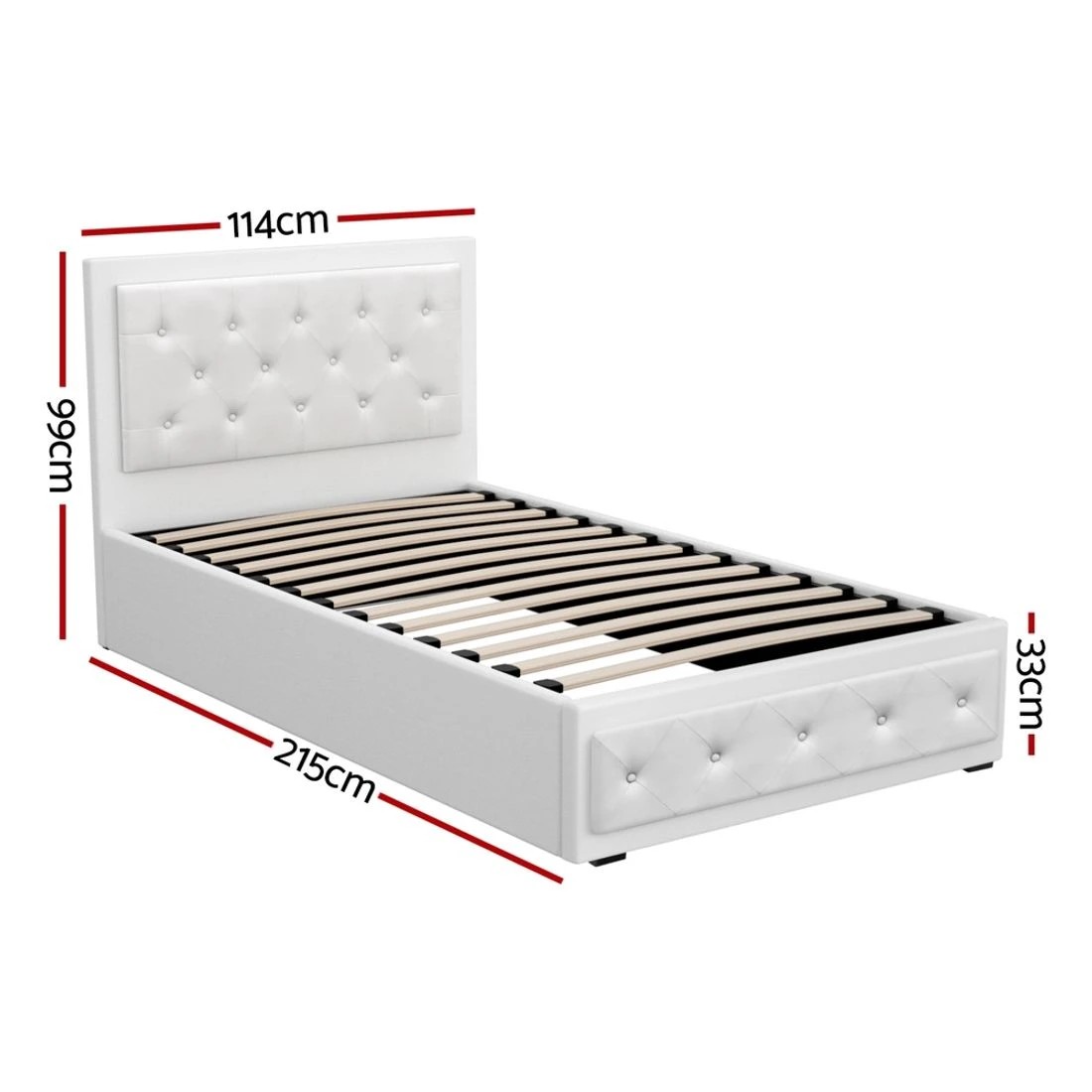 2 Artiss Bed Frame King Single Size Gas Lift  TIYO - White, 2 of 5