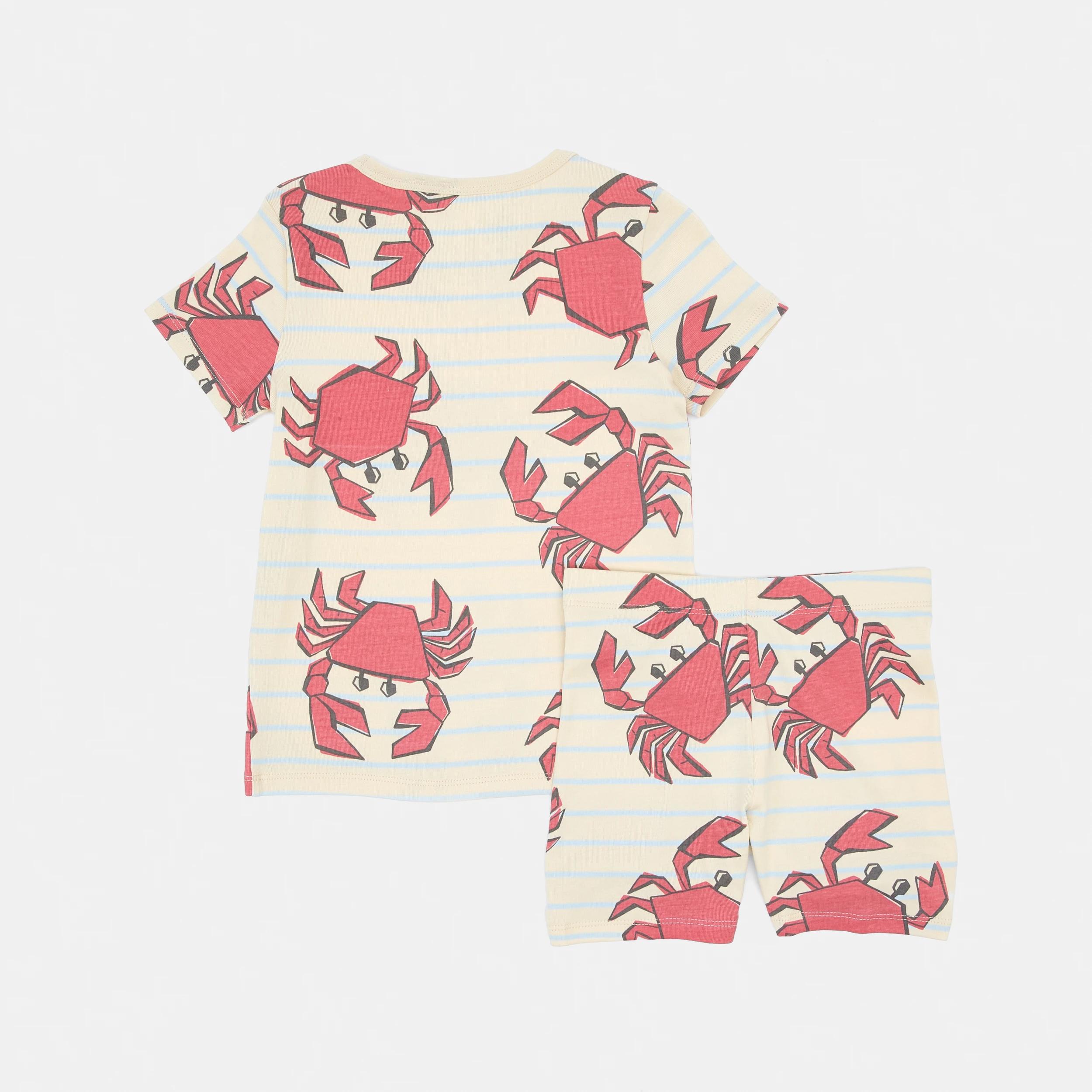 8 Short Sleeve Skinny Rib Pyjama Set Beige Crabs, 8 of 10