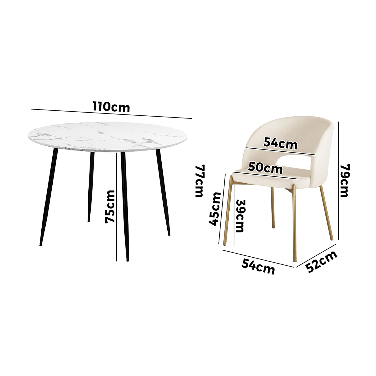 9 Oikiture 110cm Round Dining Table With 4pcs Dining Chairs Sherpa Gold Metal Legs
 - Multi, 9 of 10