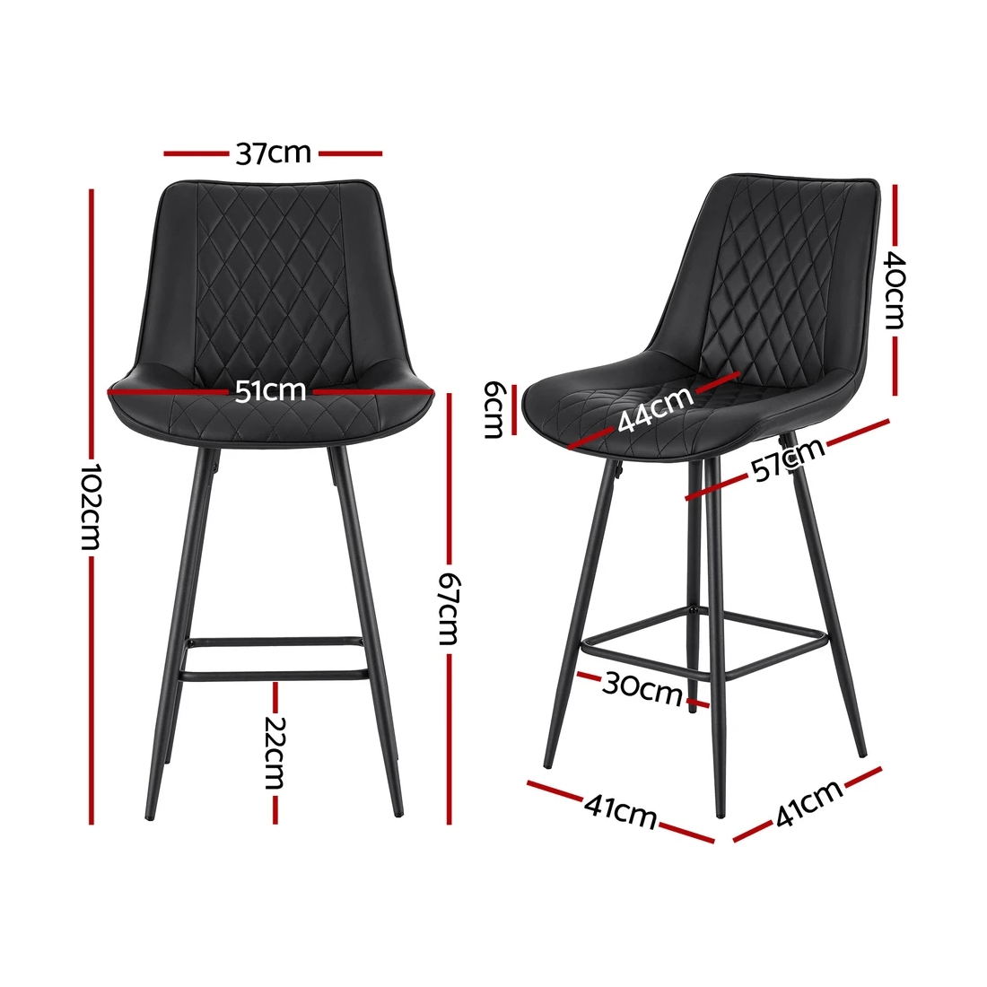 2 Artiss 2x Bar Stools Kitchen Dining Chair Counter Stool Diamond PU Leather - Black, 2 of 2