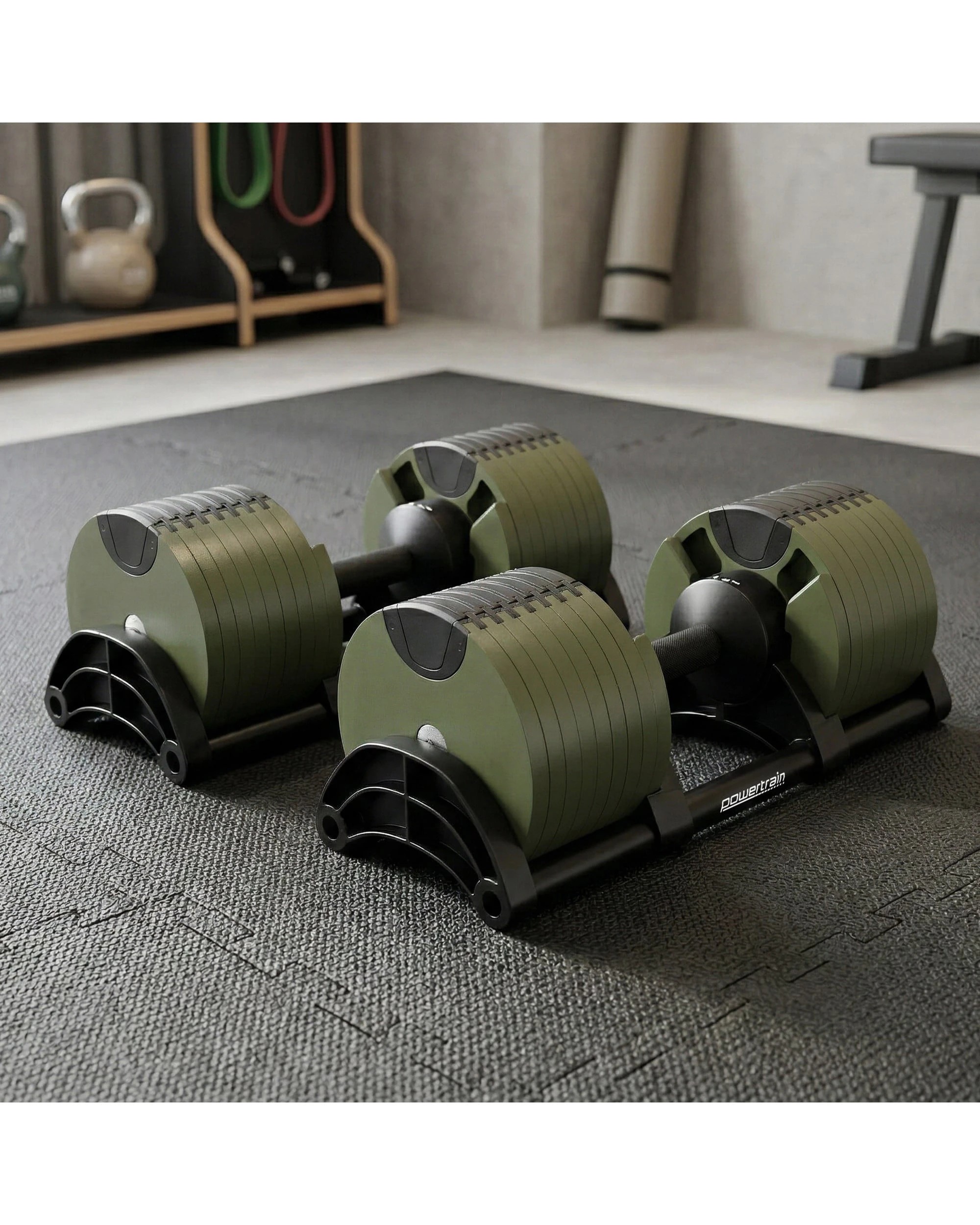 3 Powertrain Eon 45KG Dial Up Adjustable Dumbbell Pair 9 Weight Options Safety Lock Easy Adjustment - Green, 3 of 8