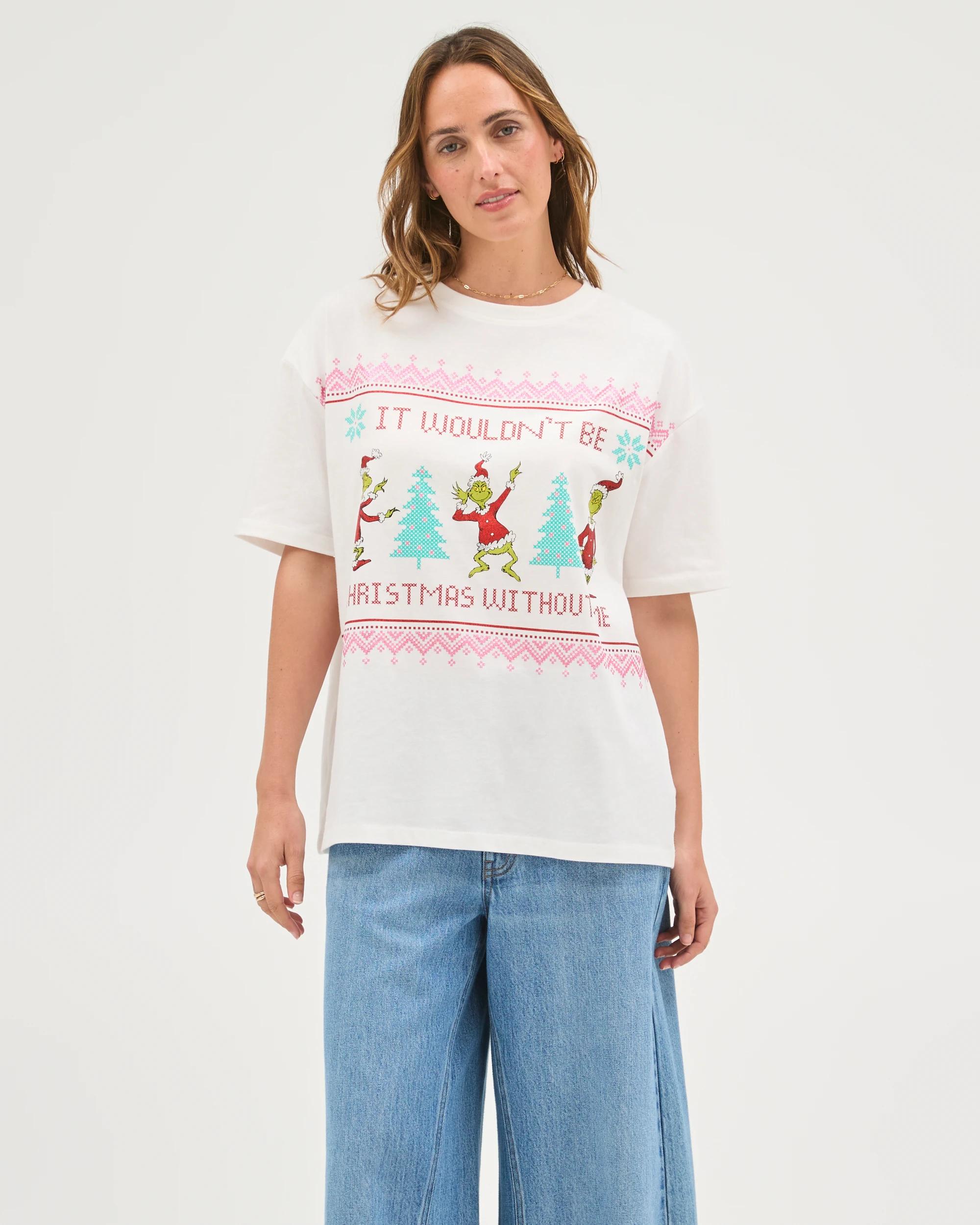 6 Licensed The Grinch Australian Cotton Oversized Christmas T-Shirt WHITE XMAS WITHOUT ME, 6 of 7