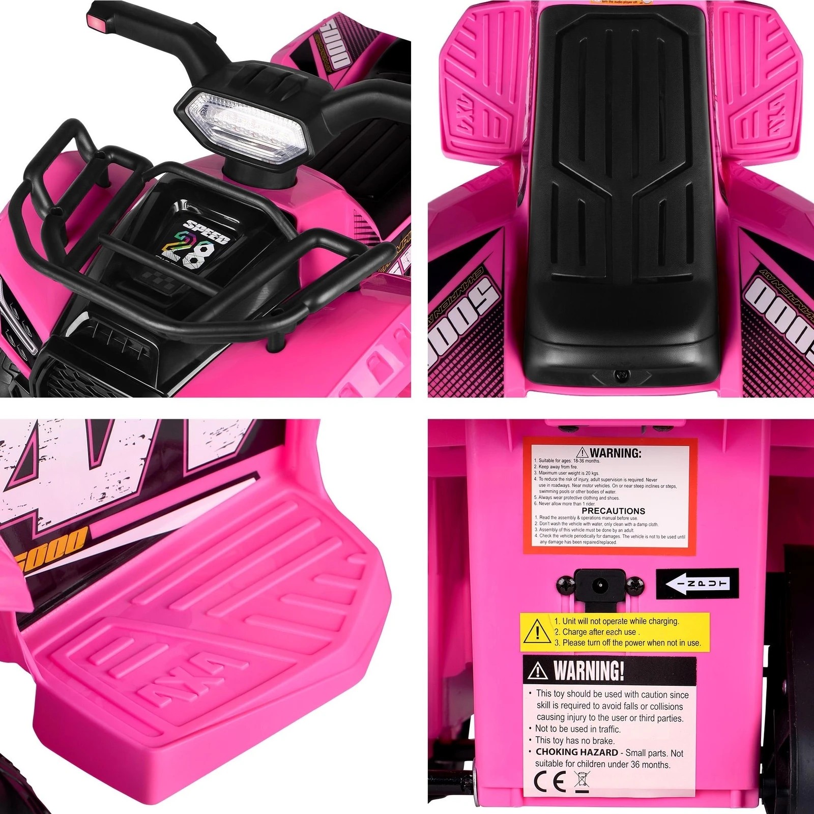7 Alfordson Kids Ride On Car Electric ATV Toy 25W Motor W/ USB MP3 LED Lights - Pink, 7 of 10