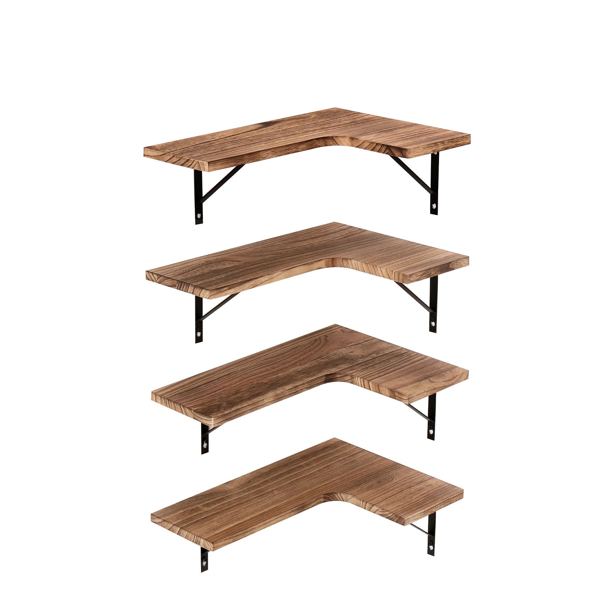 2 Levede Floating Shelf DIY Corner Hanging Shelves Wall Mounted Storage Wood 4PC, 2 of 6