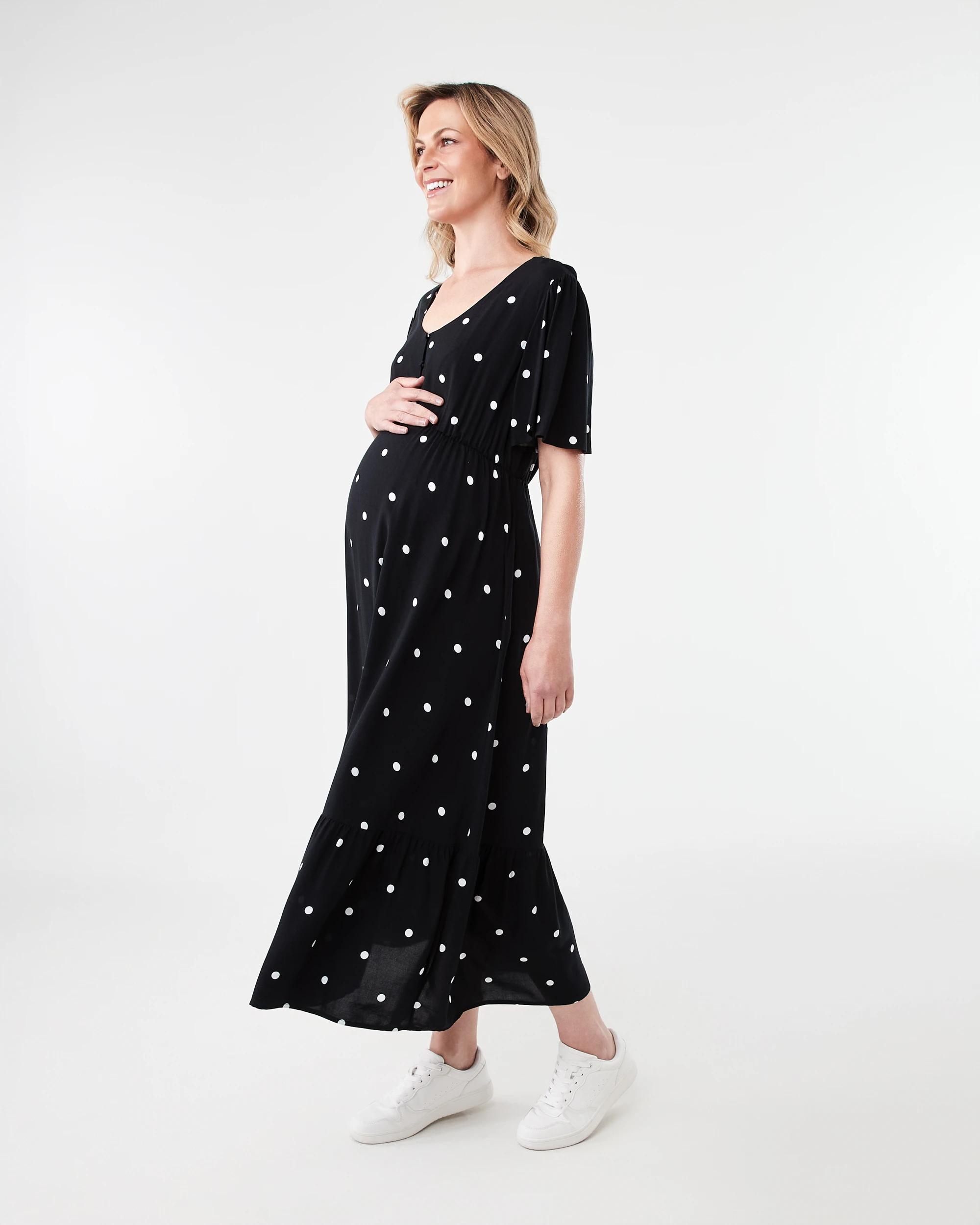 2 Maternity Short Sleeve Midi Tea Dress Spot Blk, 2 of 7