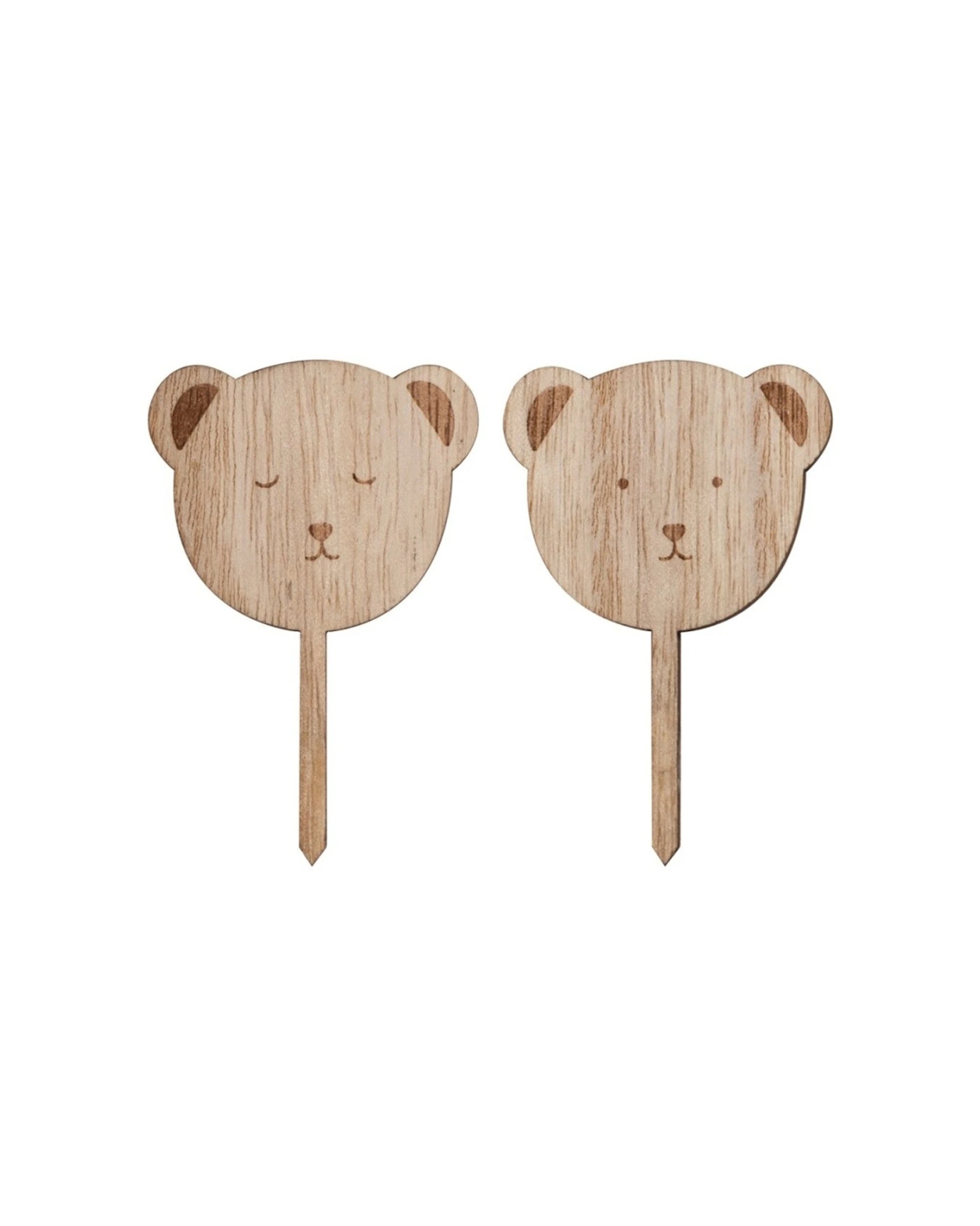 1 Anagram 6pc Teddy Bear Cupcake Topper Wooden Face Sticks Baby Shower Set - Natural, 1 of 1