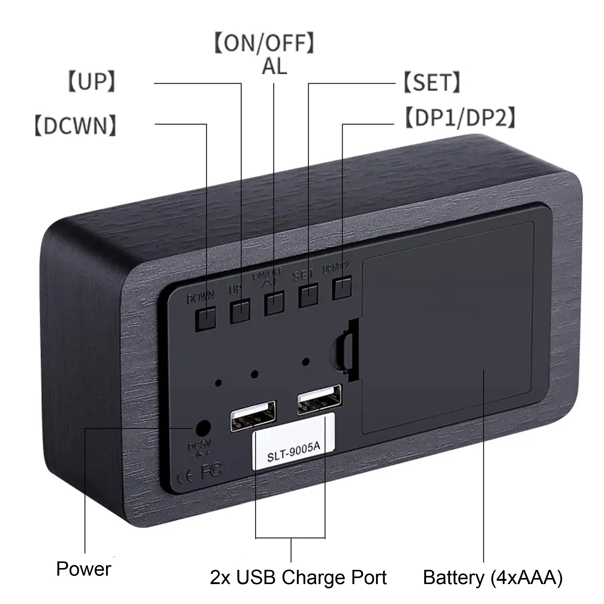 4 TODO LED Digital Alarm Clock 3 Alarm 115 Colour Display USB Power Woodgrain - Black, 4 of 6