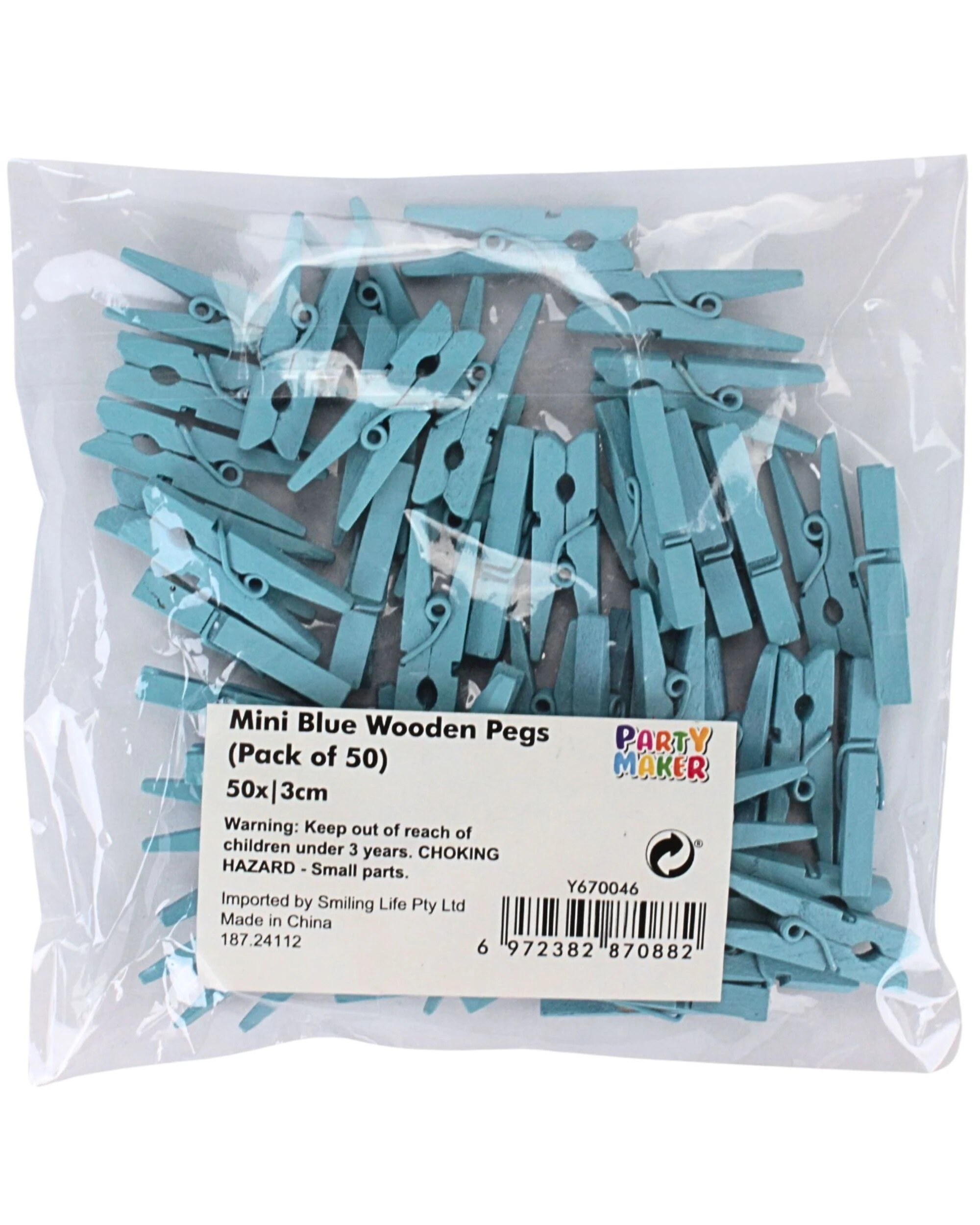 2 Party Maker Mini Wooden Pegs Pack of 50 - Blue, 2 of 2