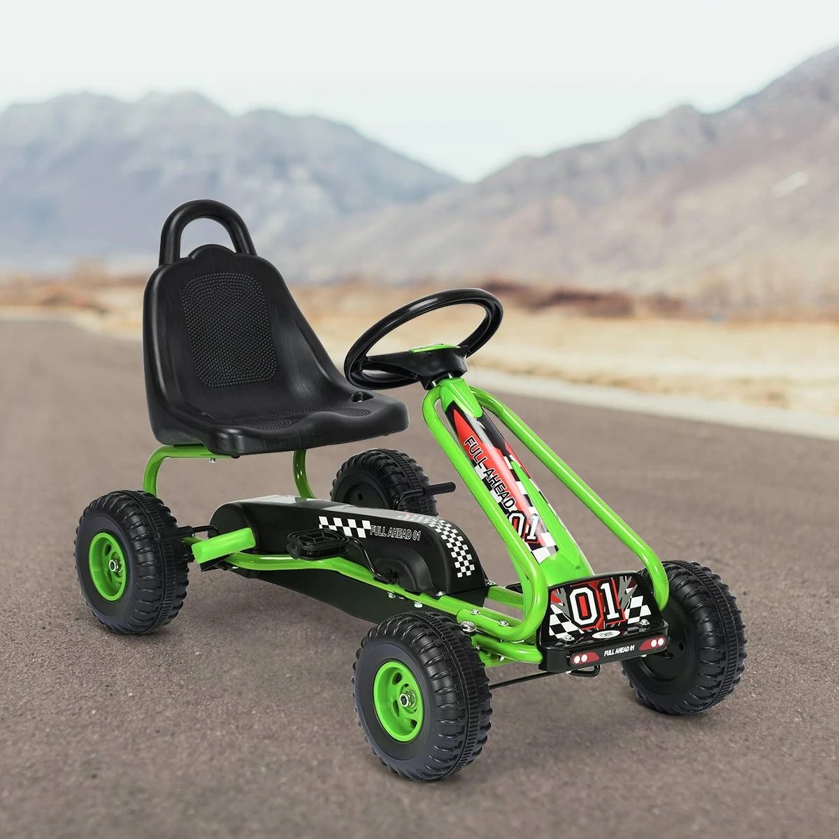 2 Costway Pedal Go Kart 4 Wheel Pedal Powered Ride On Toy - Green, 2 of 2
