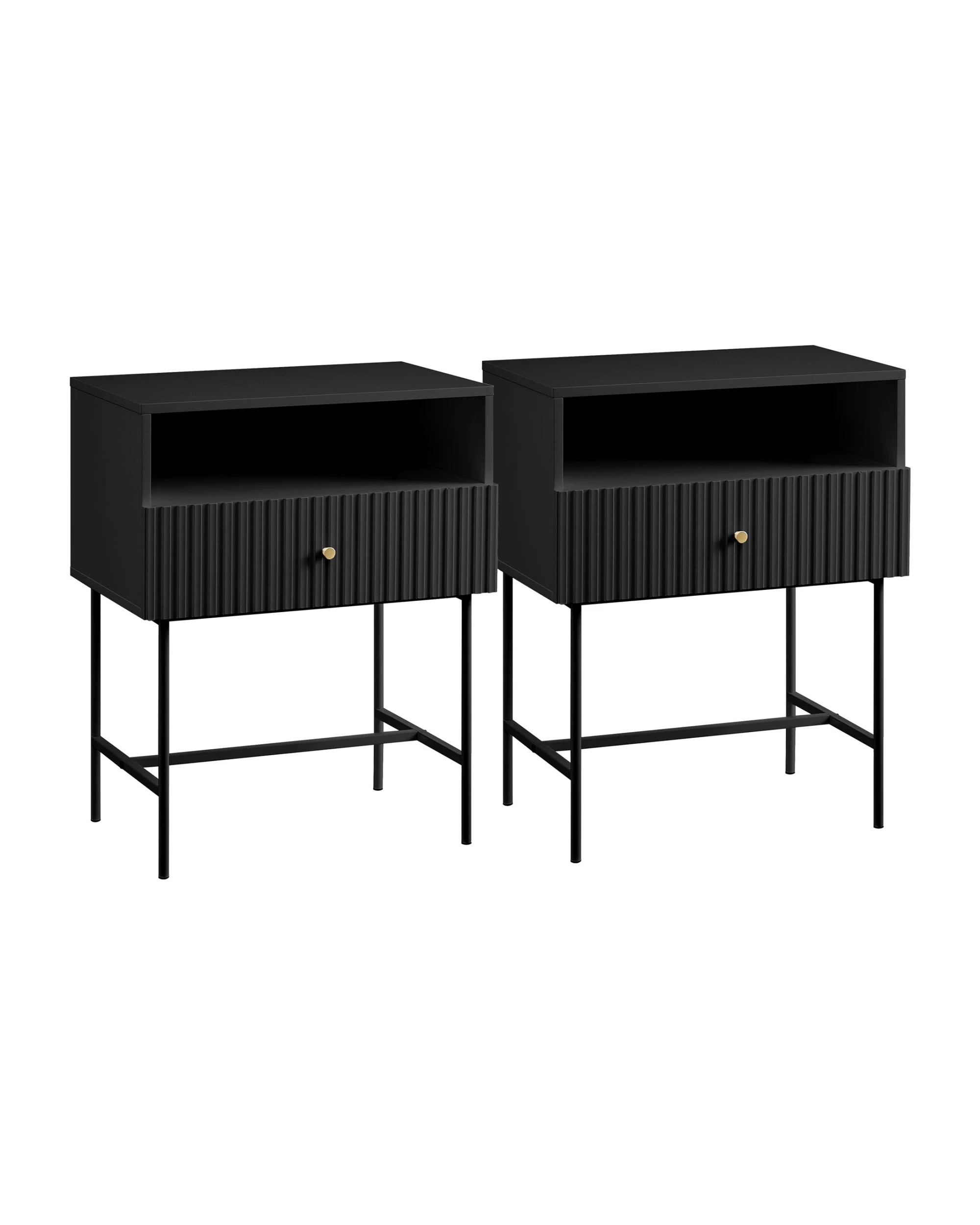 10 Sarantino Cecil Slender Fluted Bedside Table In Black, 10 of 10
