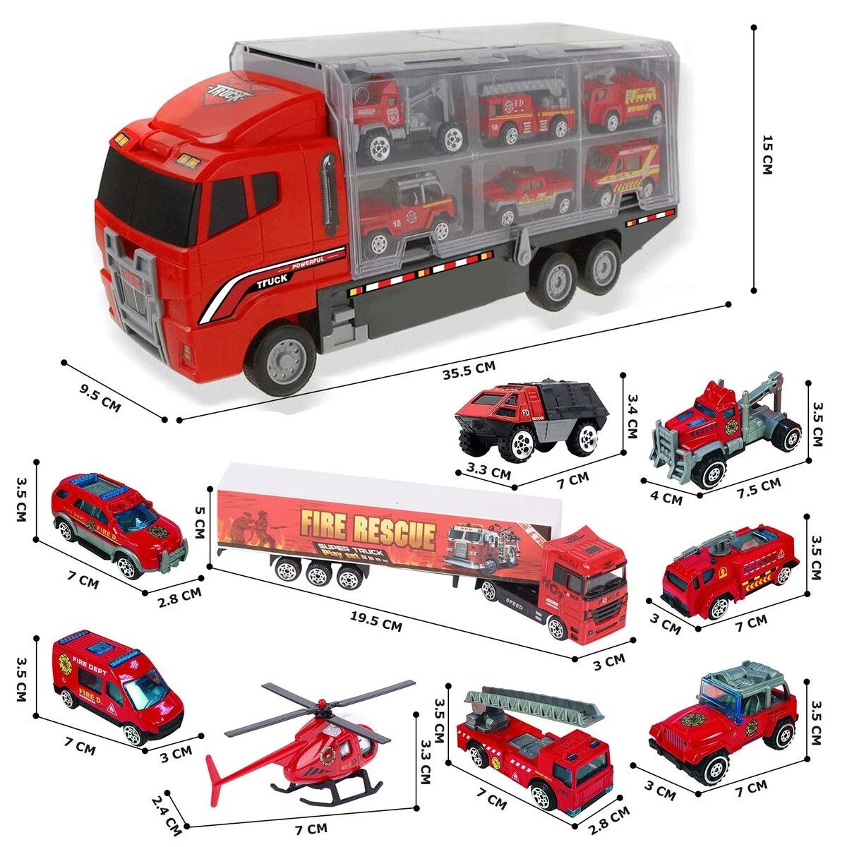 2 AUSWAY 18 In 1 Fire Carrier Engine Rescue Storage Truck Toy Car, 2 of 3