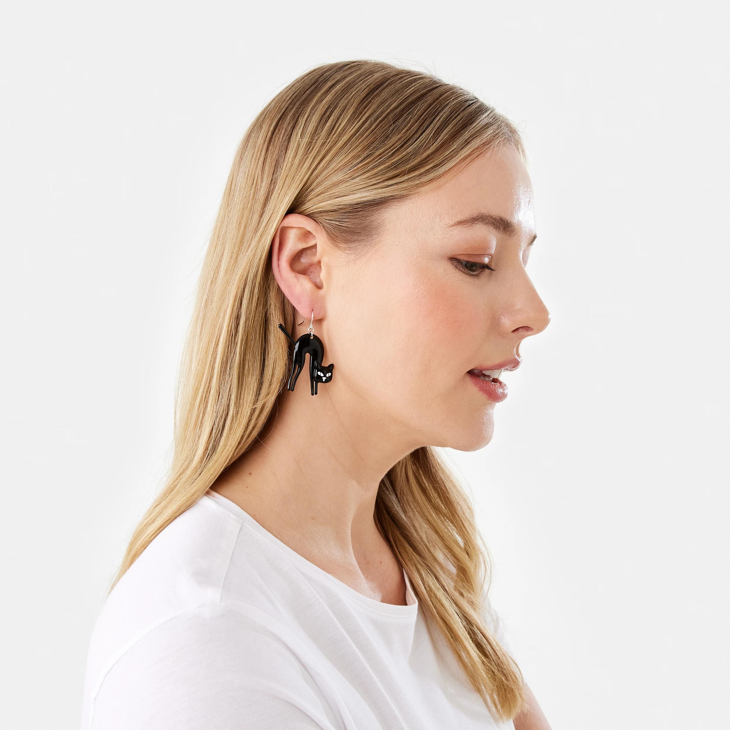 3 Halloween Cat Earrings - Black and Silver Tone Black, 3 of 4