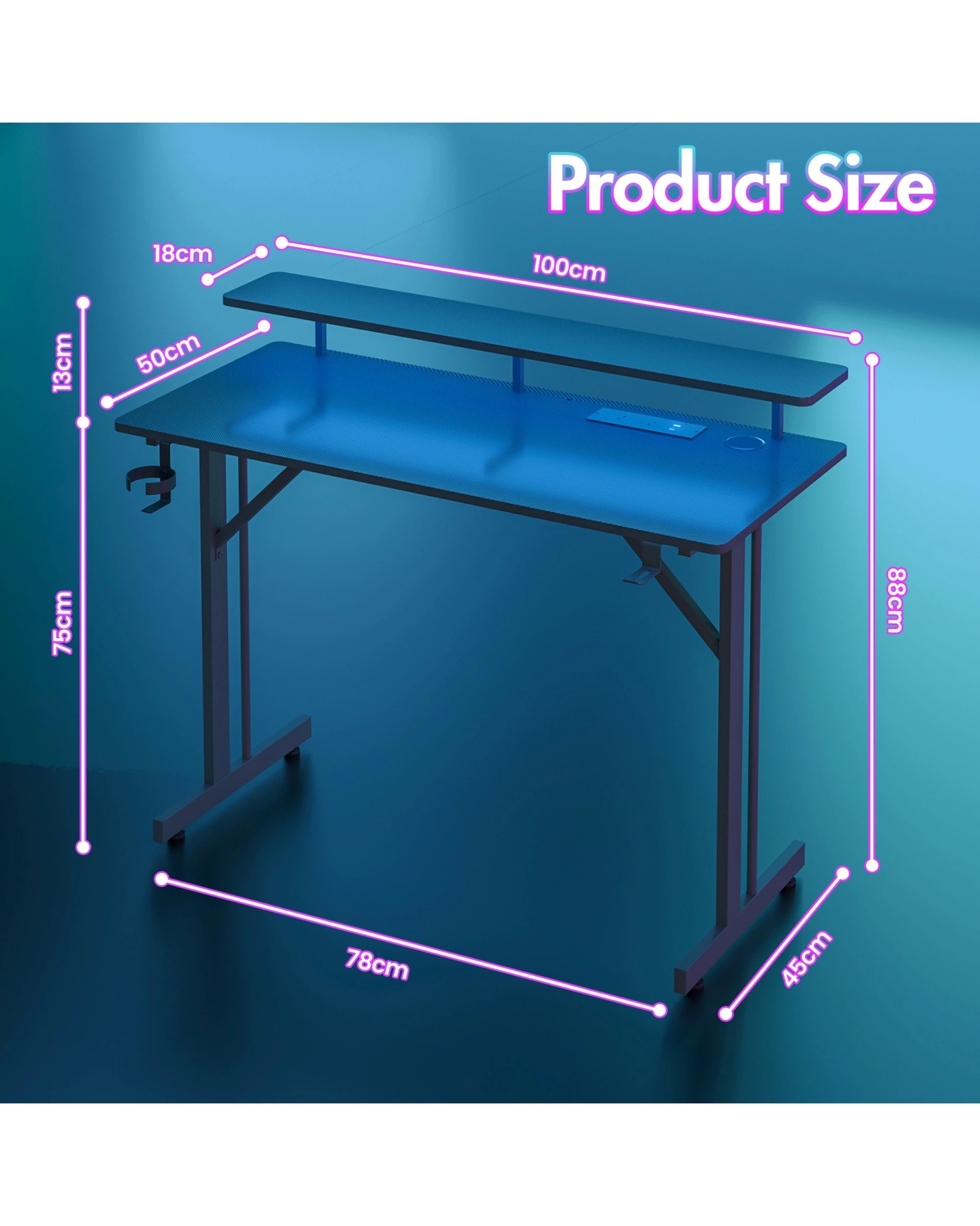2 Advwin Gaming Desk With Led Lights & Power Outlets 100cm Computer Desk With Monitor Stand, 2 of 9