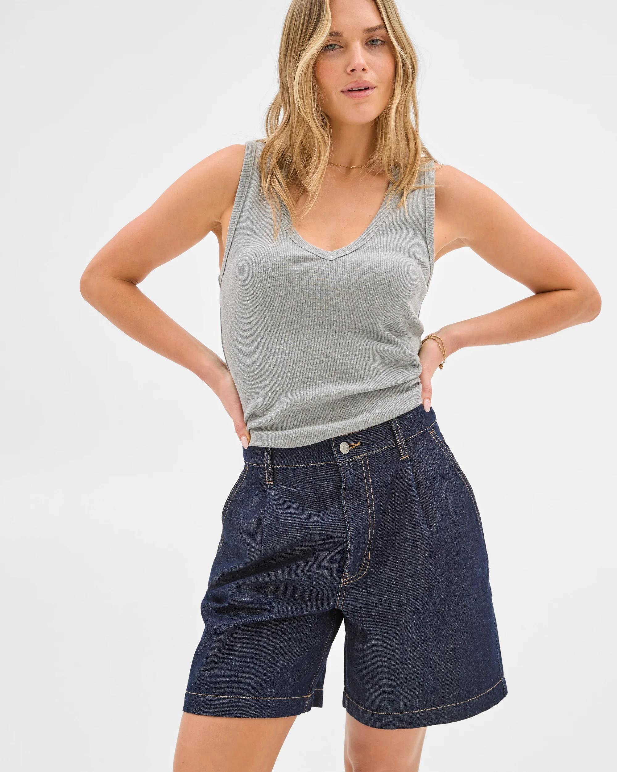 4 Denim Pleat Front Shorts - Lily Loves DARK INDIGO, 4 of 5