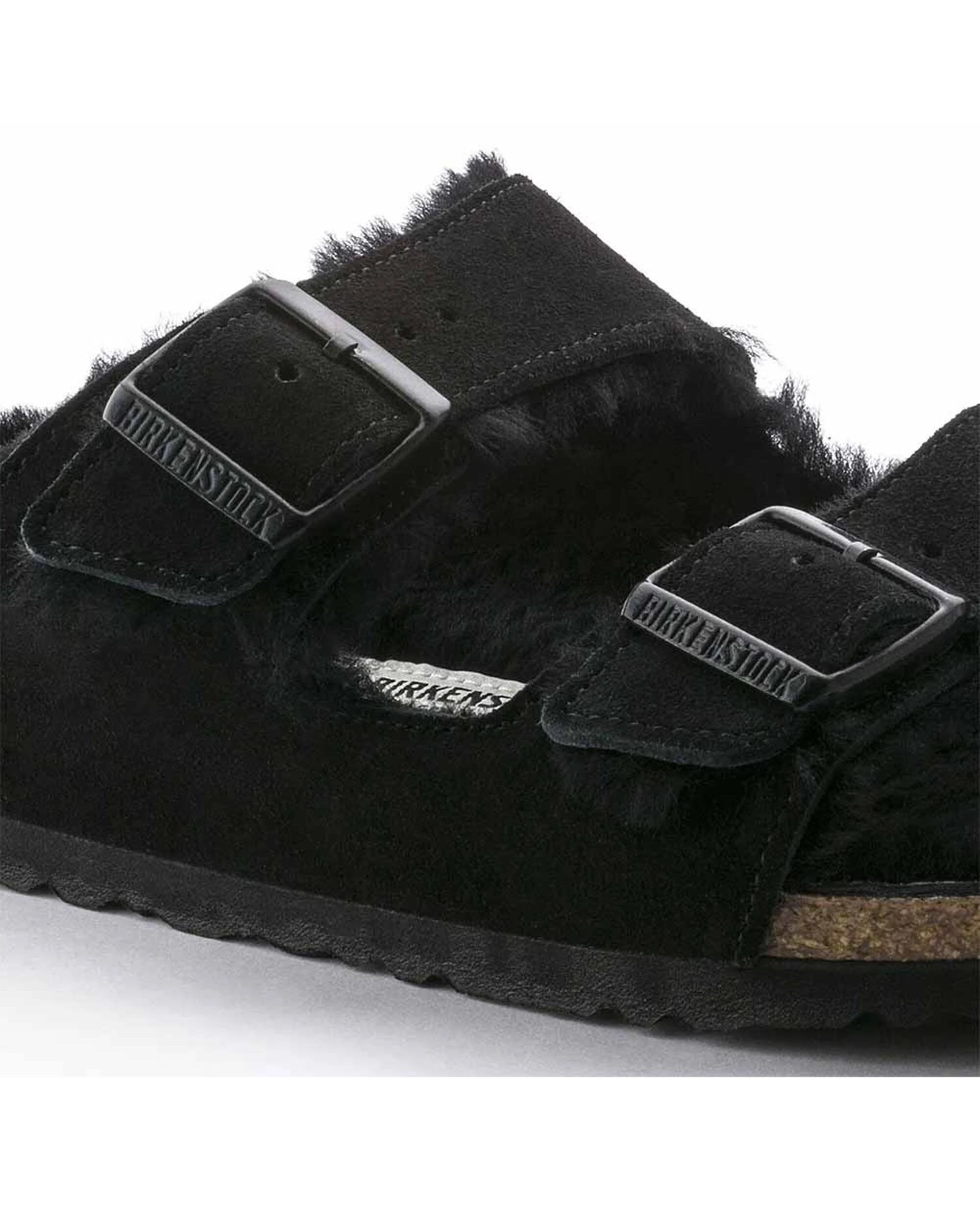 6 Birkenstock Arizona Shearling Suede Sandals Narrow Width BLACK, 6 of 7