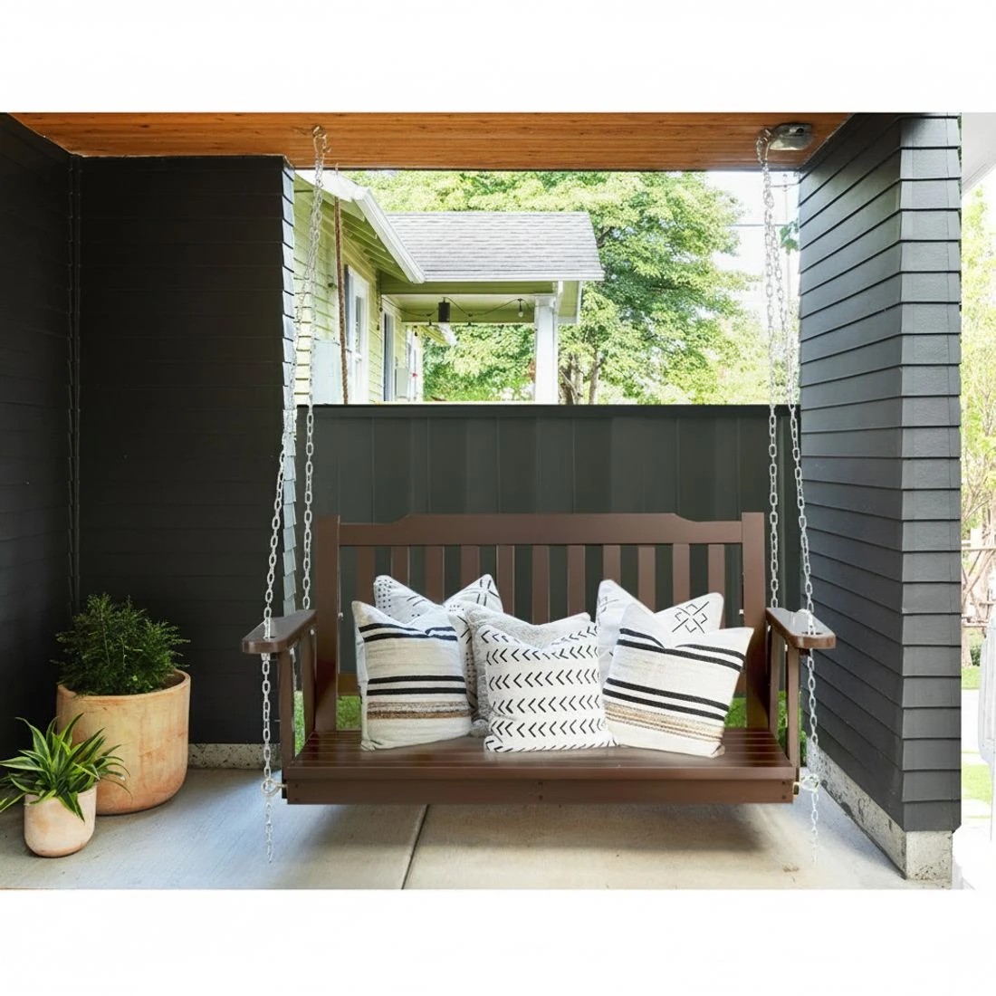 3 Gardeon Porch Swing Chair With Chain Outdoor Furniture Wooden Bench 2 Seat - Brown, 3 of 5