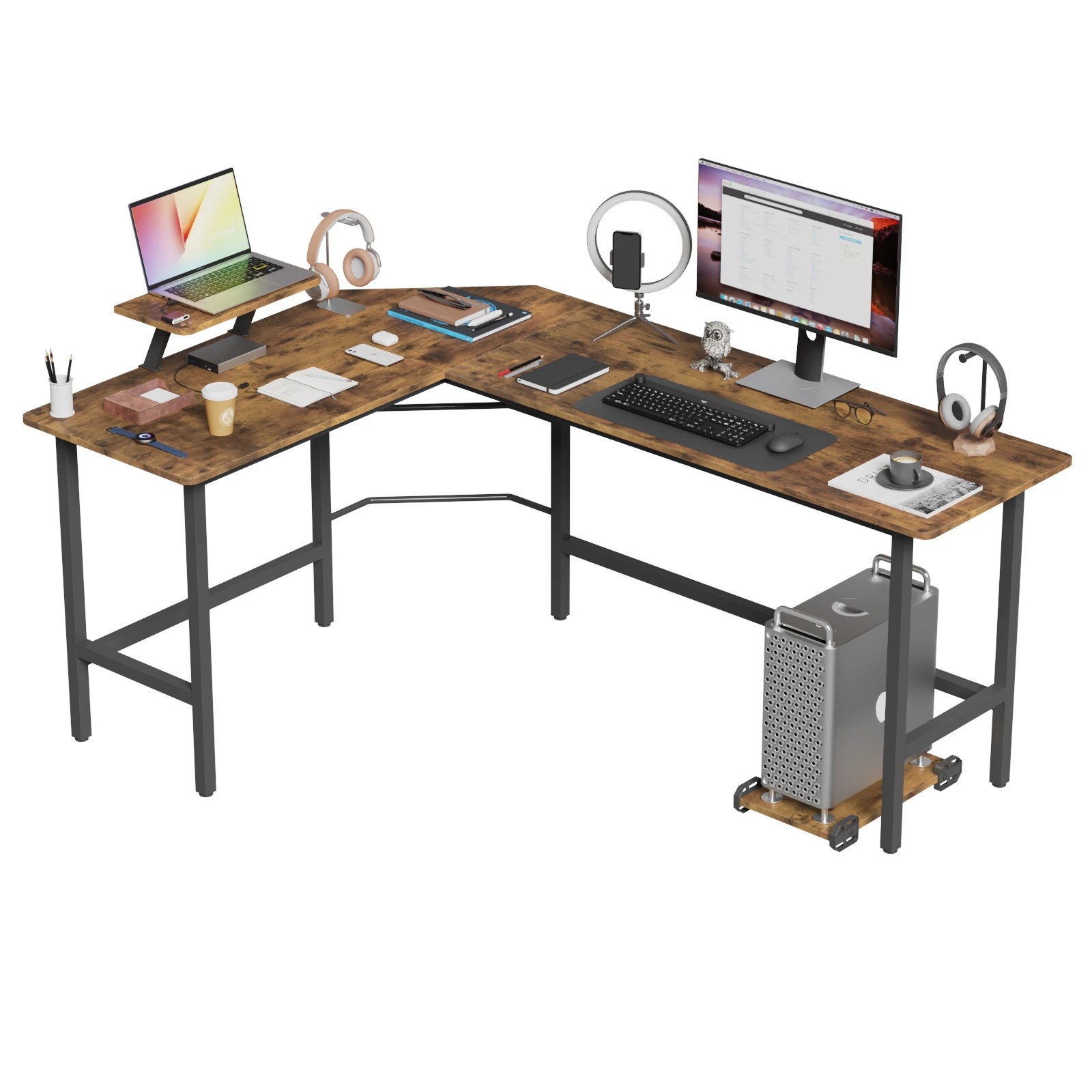1 Advwin L-shaped Corner Desk With Laptop Stand Workstation Home Work Computer Desk Office Table - Brown, 1 of 9