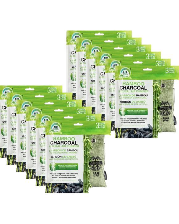 Air Fusion 12 Pack 3pc Bamboo Charcoal Air Purifying Bag Odour Absorber - Charcoal