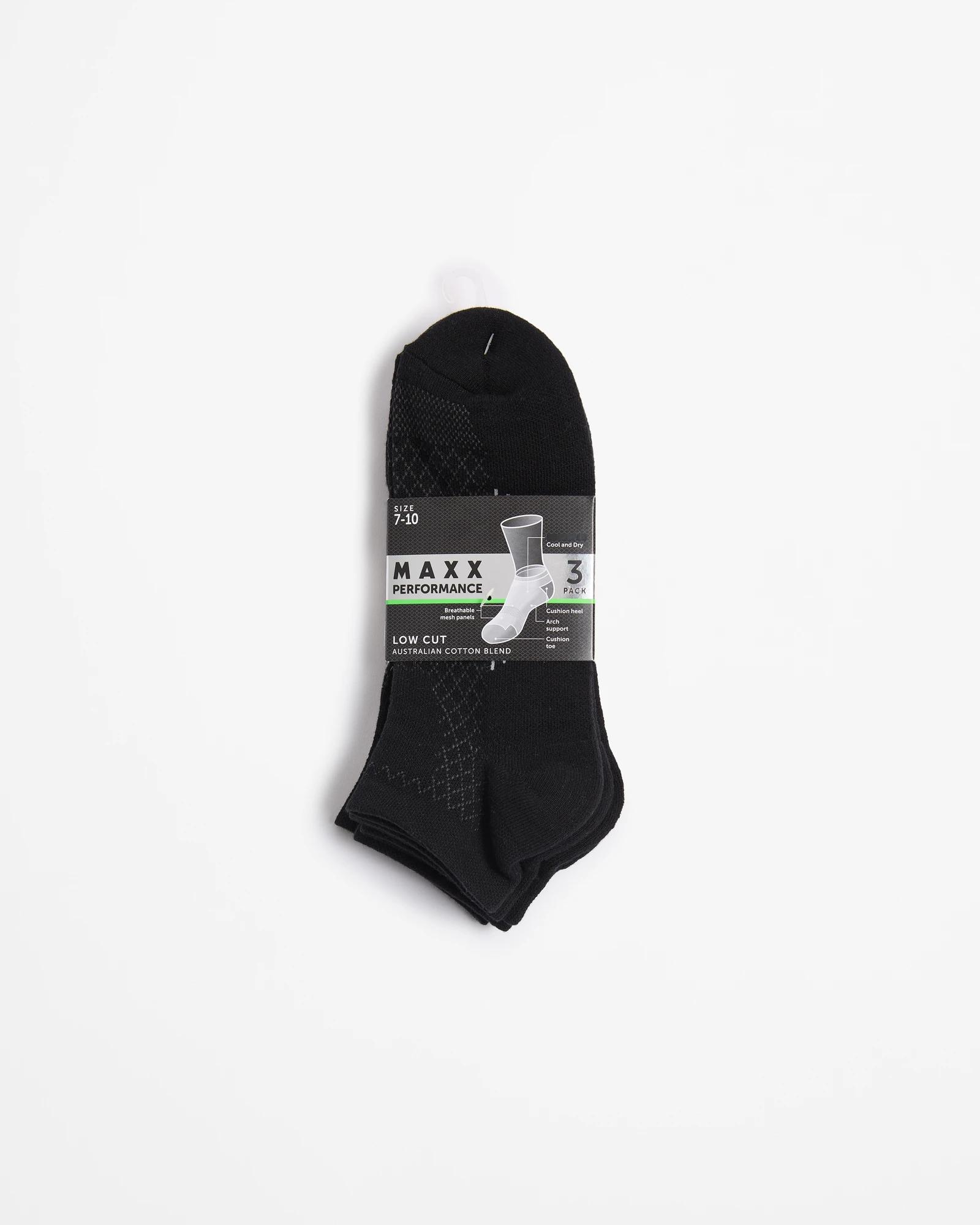 3 Australian Cotton Blend 3 Pack Performance Low Cut Socks - Maxx BLACK, 3 of 3