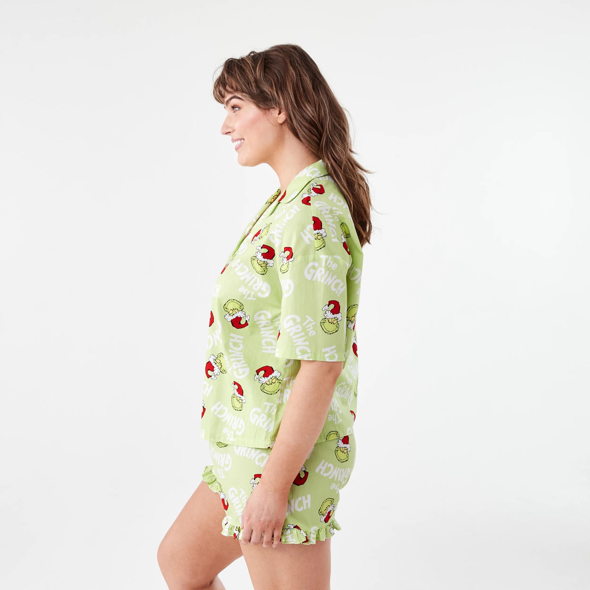 2 The Grinch License Christmas Frill Woven Boxy Family Matching Pyjama Set XMAS FAMILY GRINCH LETTUCE GREEN, 2 of 7