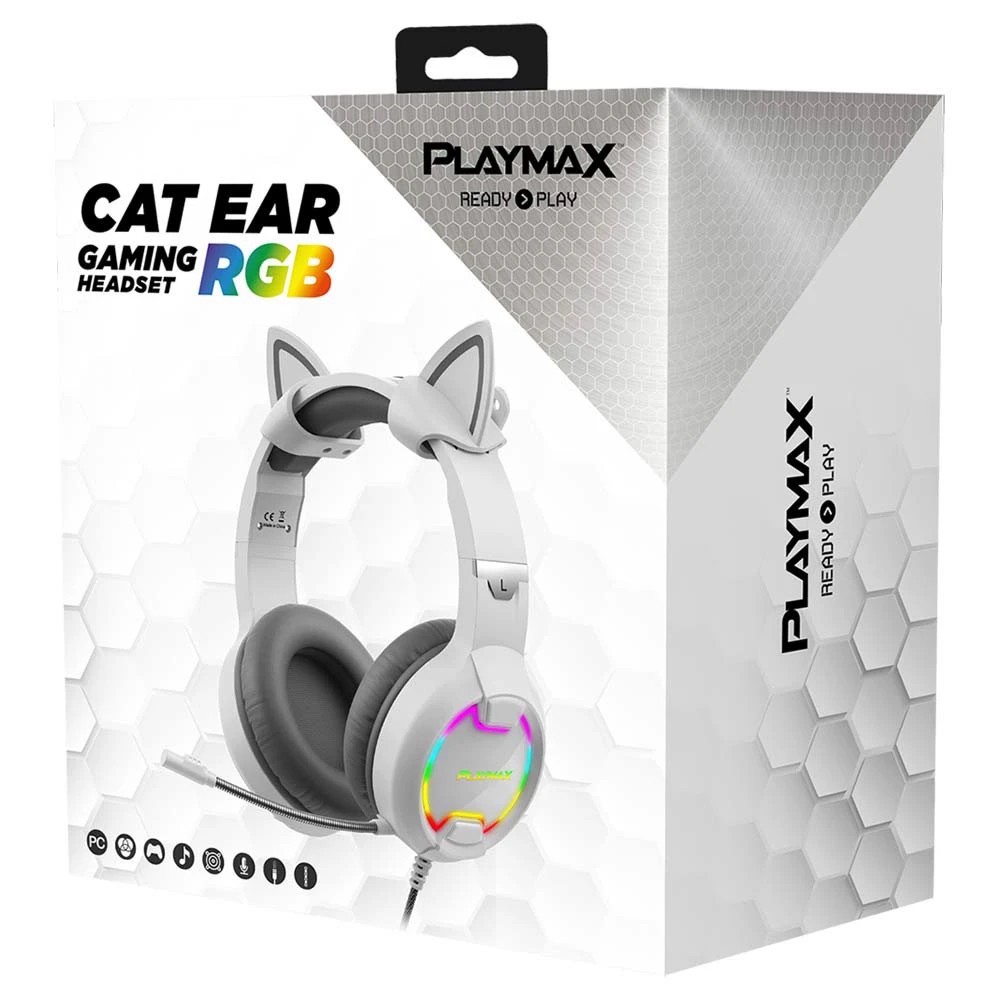 3 Playmax Cat Gaming Headset - White
 - White, 3 of 3