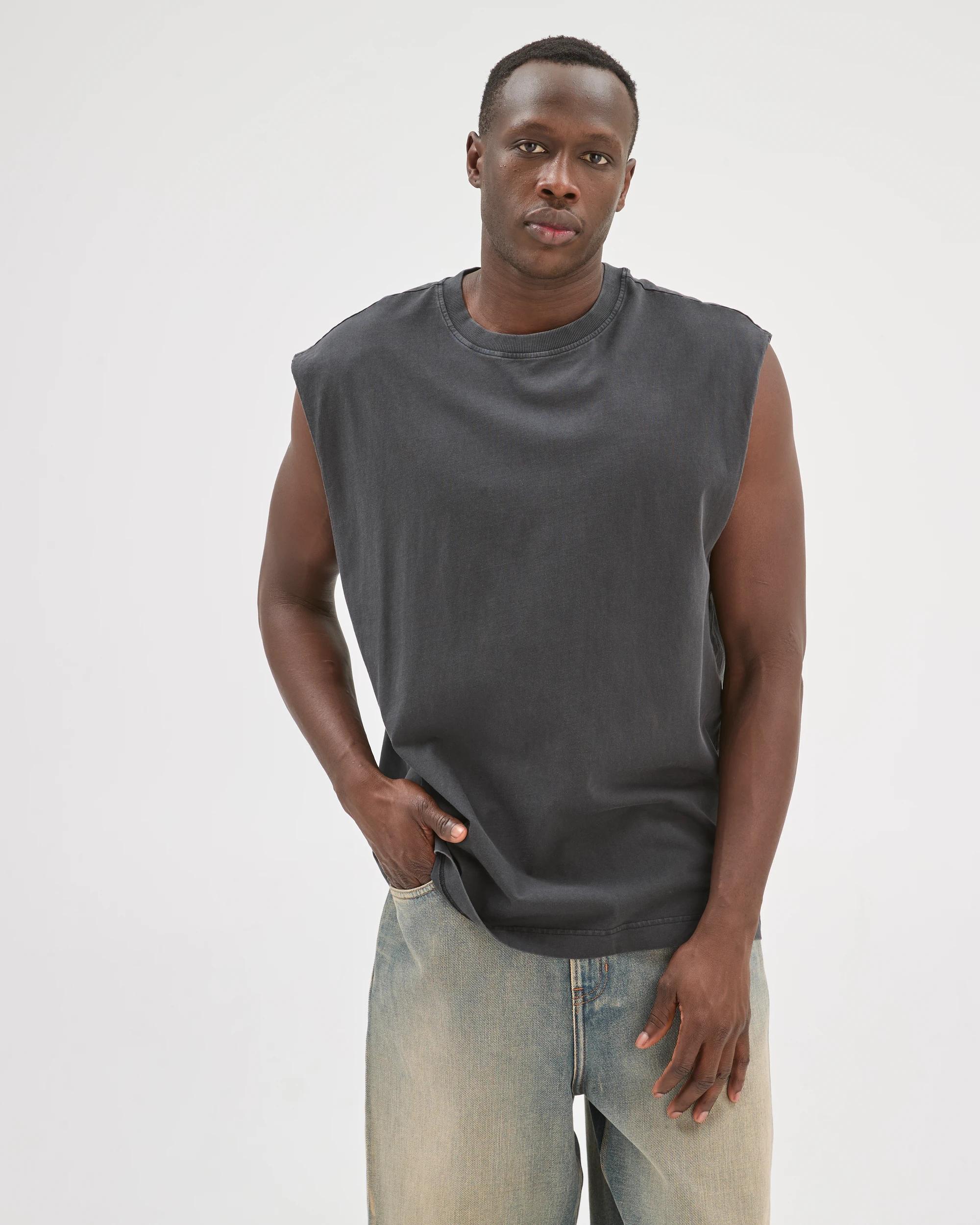 4 Commons Australian Cotton Heavyweight Muscle Tank Top WASHED BLACK, 4 of 8