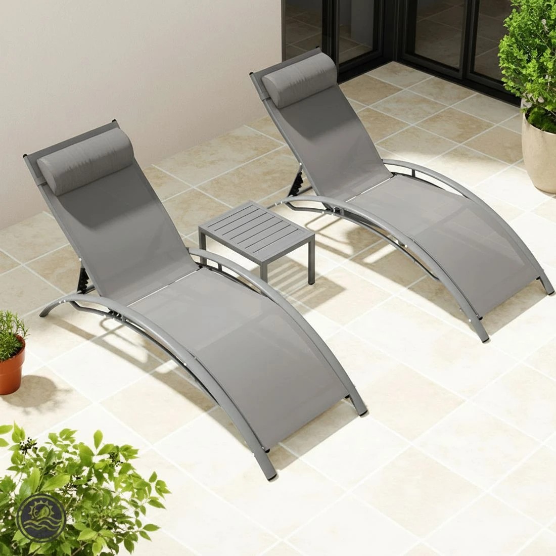 5 Gardeon 3PC Sun Lounge Outdoor Lounger Steel Table Chairs Patio Furniture - Grey, 5 of 7