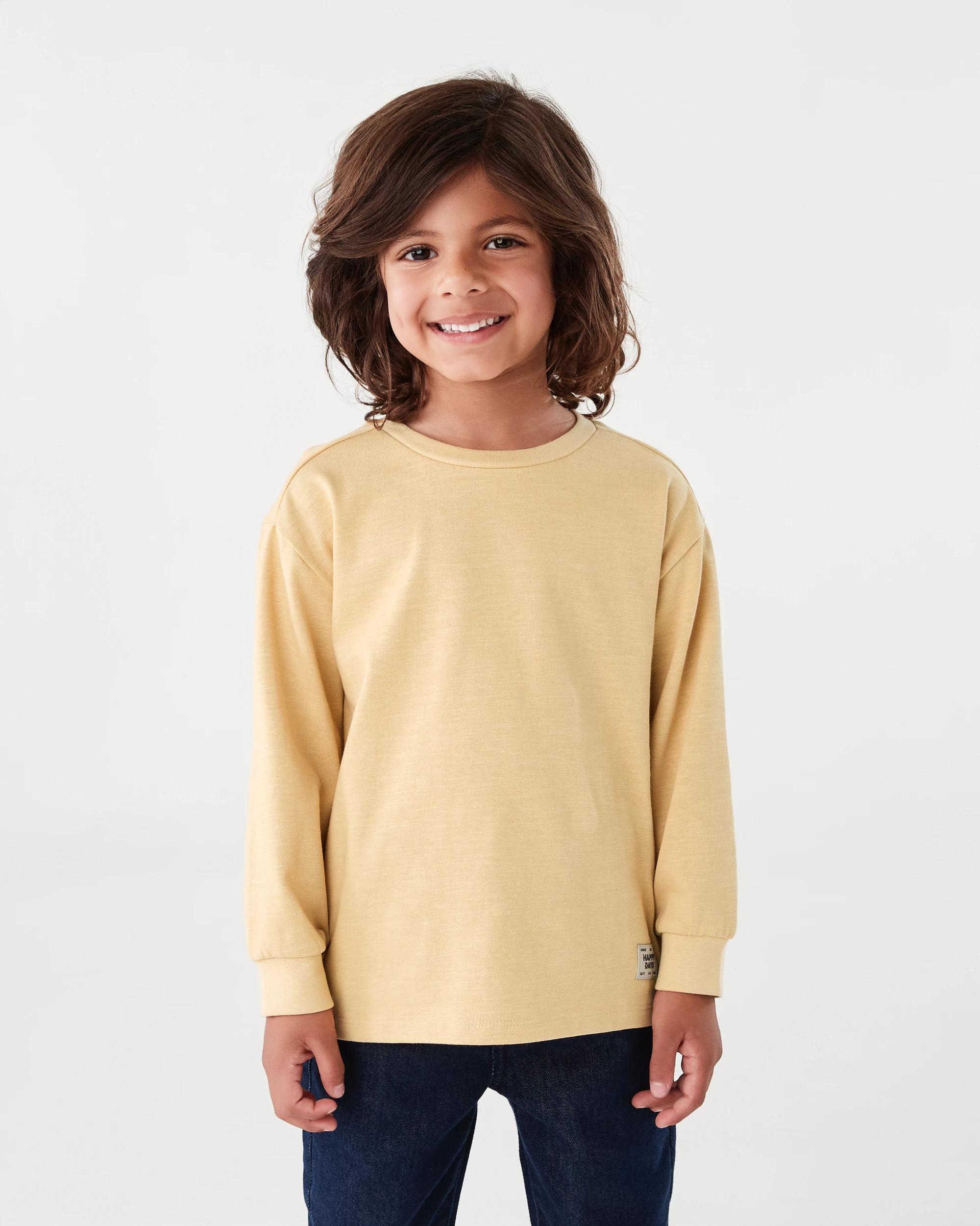 1 Long Sleeve Textured T-shirt Nwt Yellow, 1 of 6