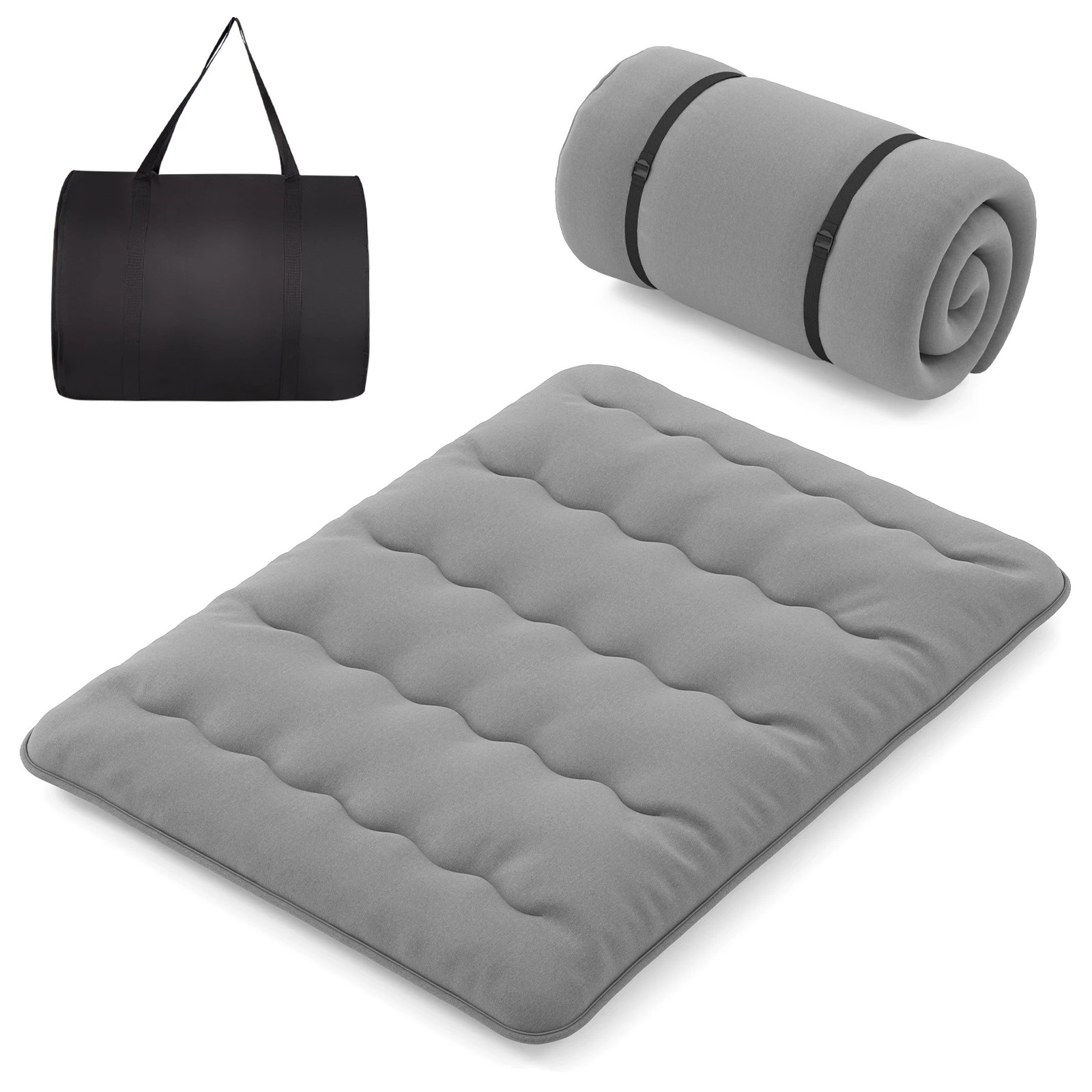1 Costway Queen Size Foldable Mattress Portable Roll Up Mat Japanese Floor Mattress w/Carry Bag - Grey, 1 of 3