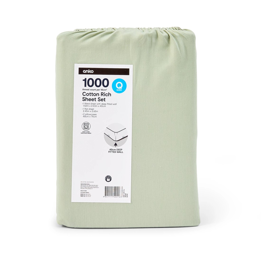 5 1000 Thread Count Cotton Rich Sheet Set - Queen Bed, Sage, 5 of 5