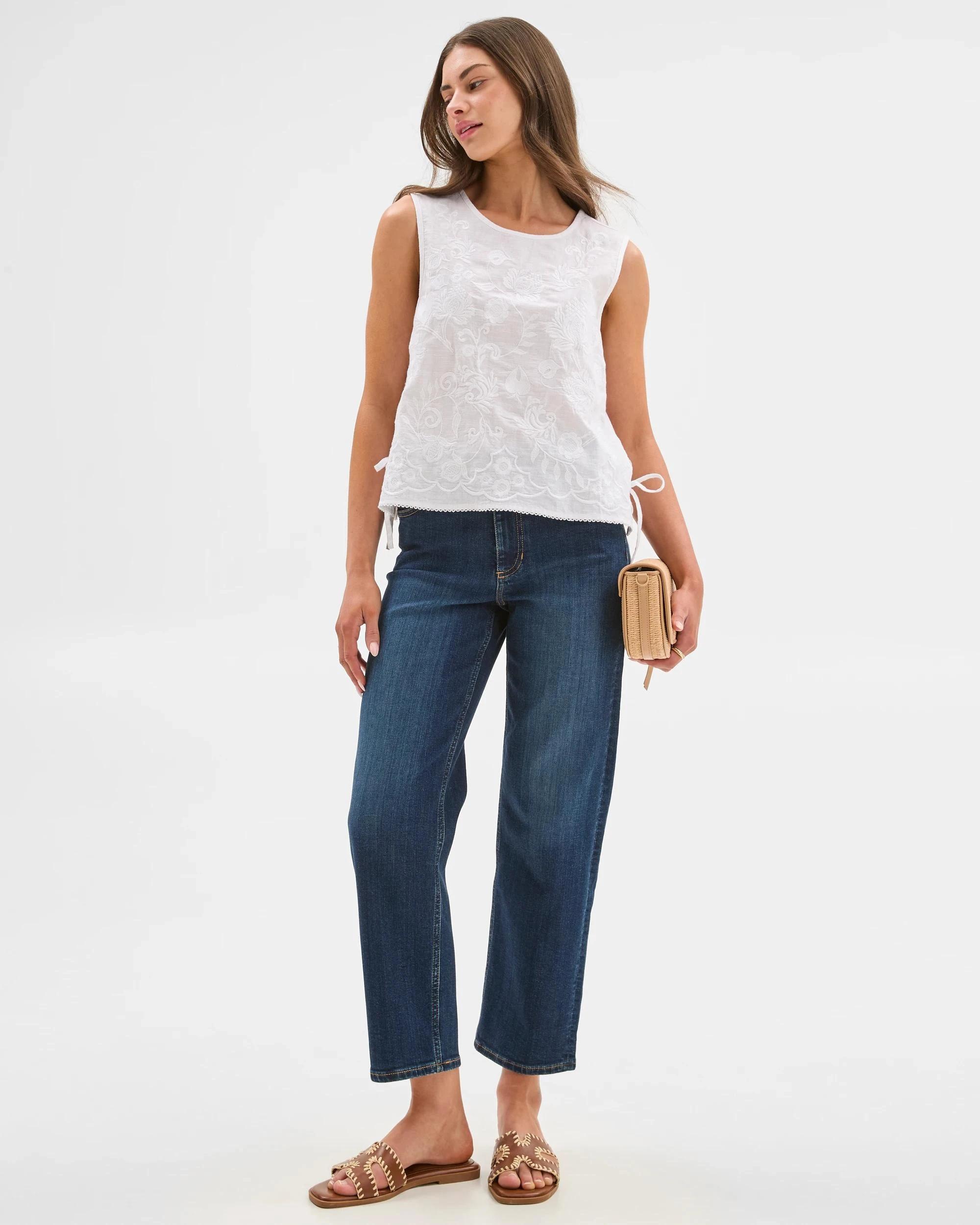 1 Target Petites Embroidered Tie Top WHITE, 1 of 7