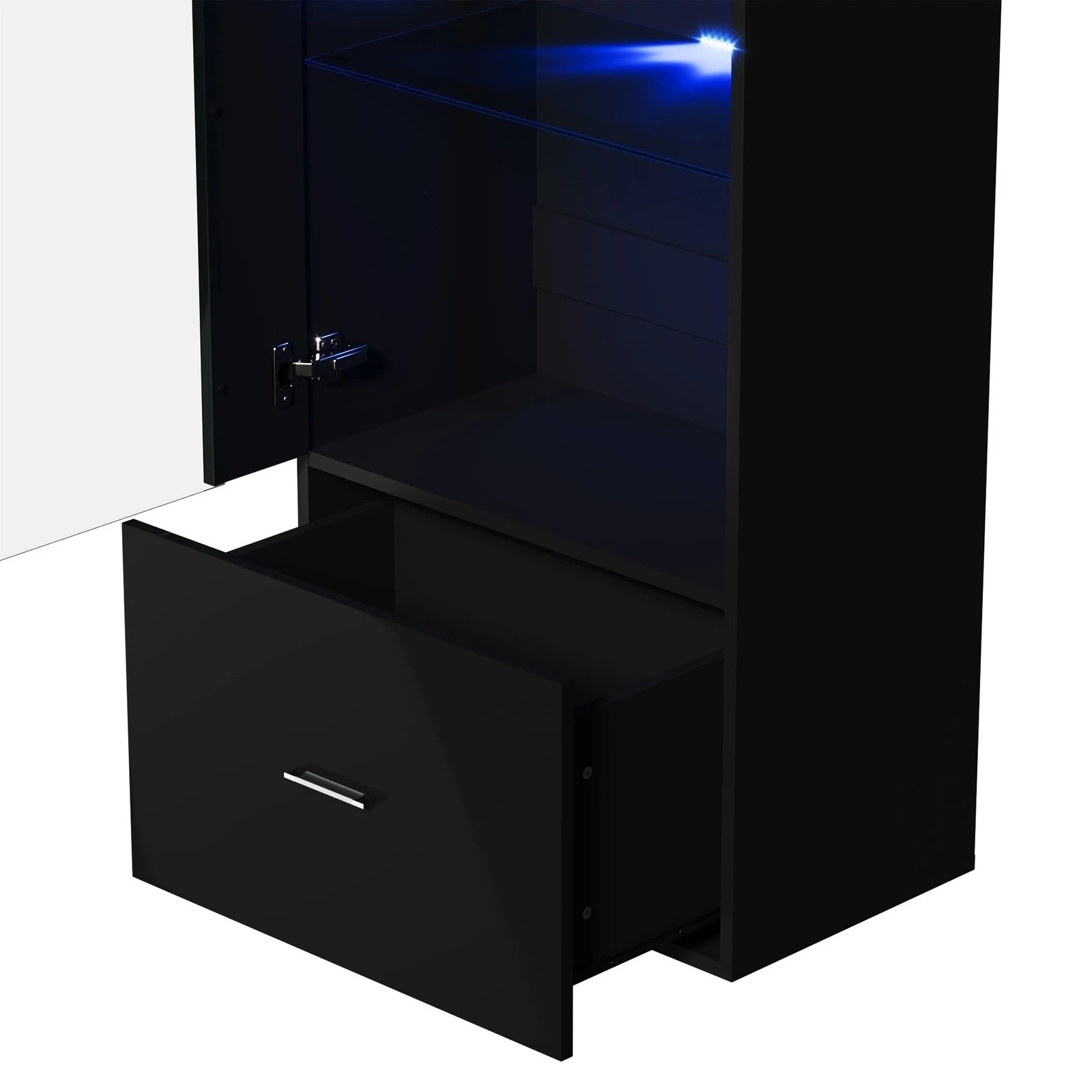 8 Oikiture Display Cabinet Buffet Sideboard LED Light Cupboard- Black, 8 of 10