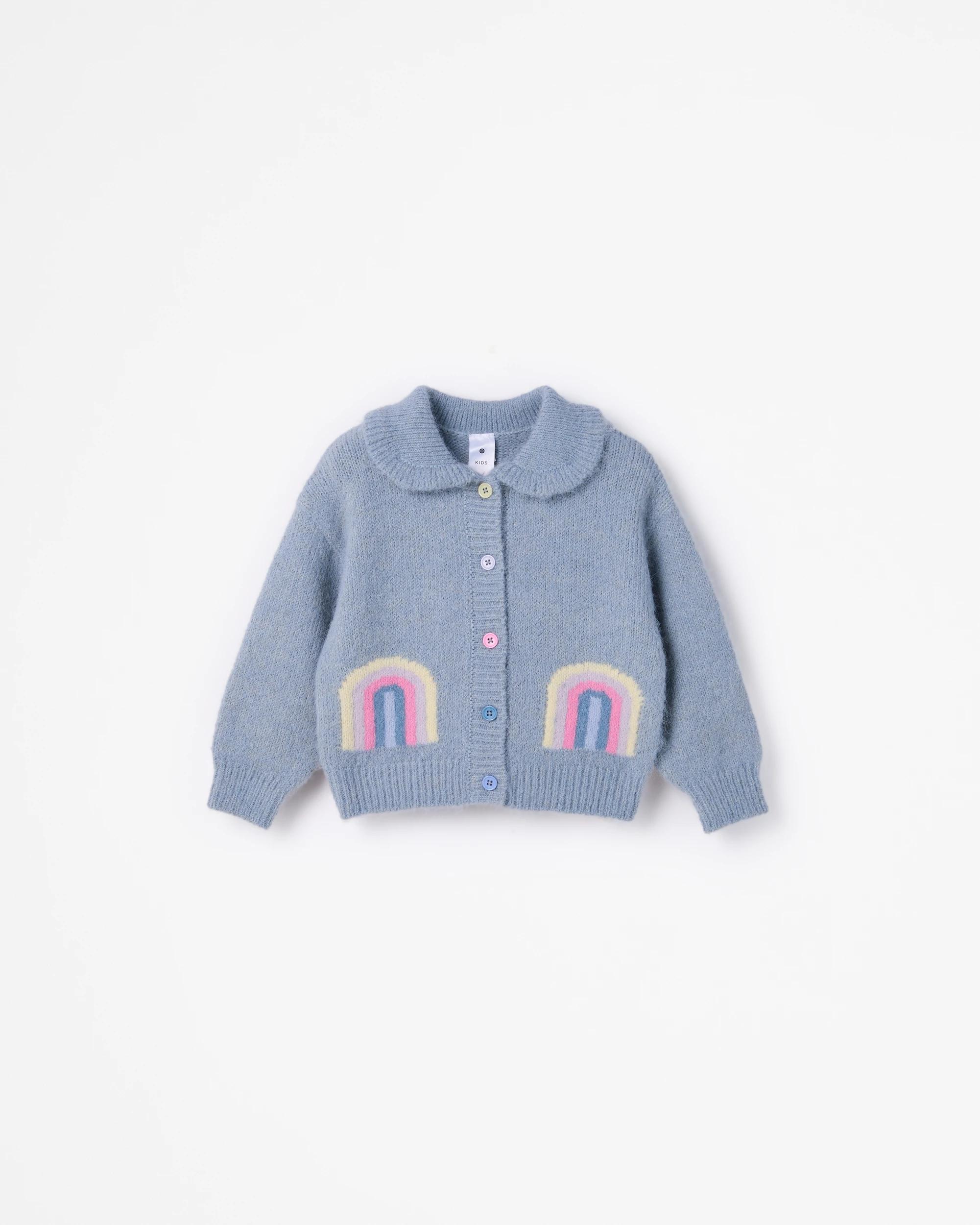 1 Target Kids Intarsia Collared Knit Cardigan RAINBOW BLUE, 1 of 1