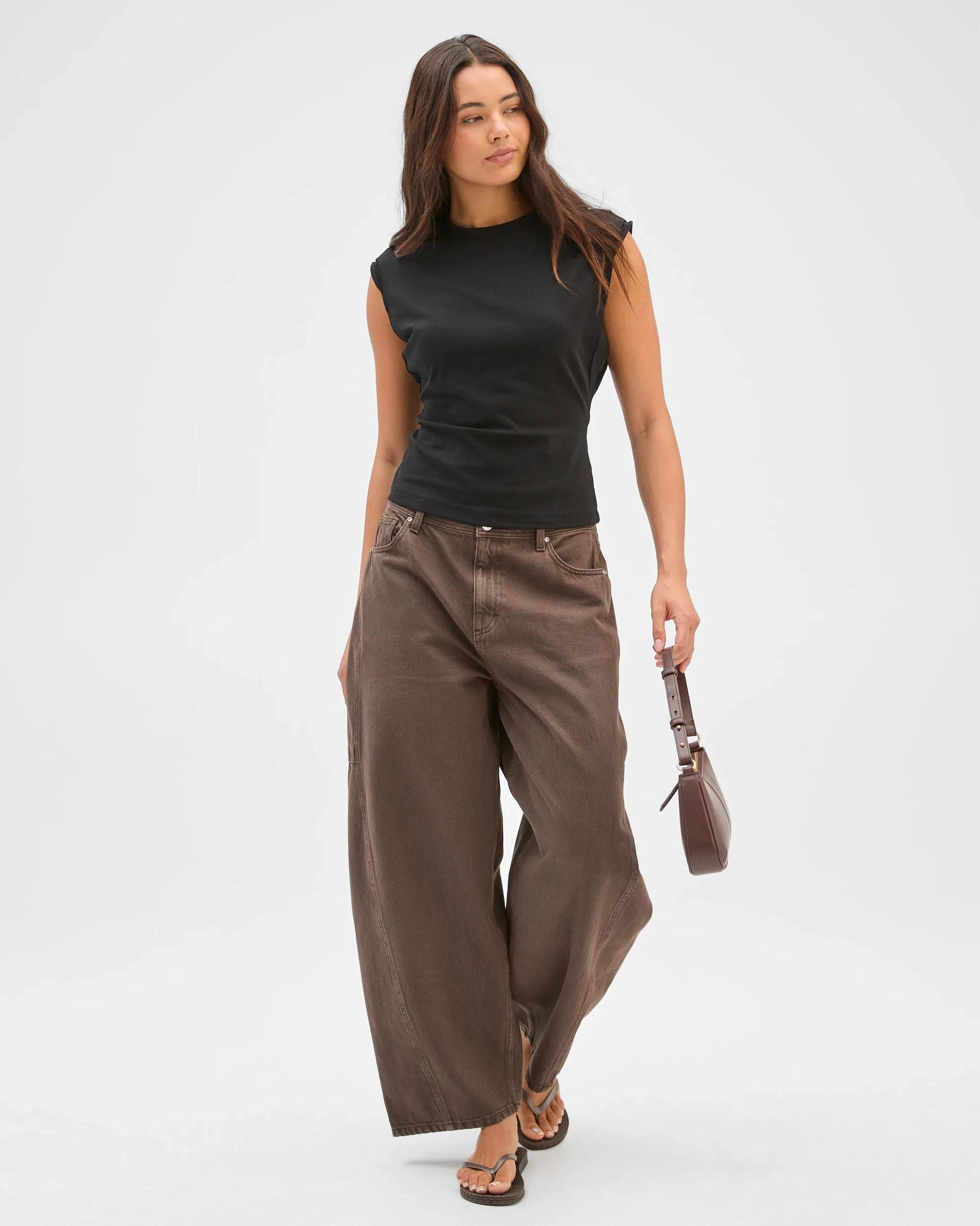 4 Lily Loves Australian Cotton Blend Extended Shoulder T-Shirt BLACK, 4 of 6