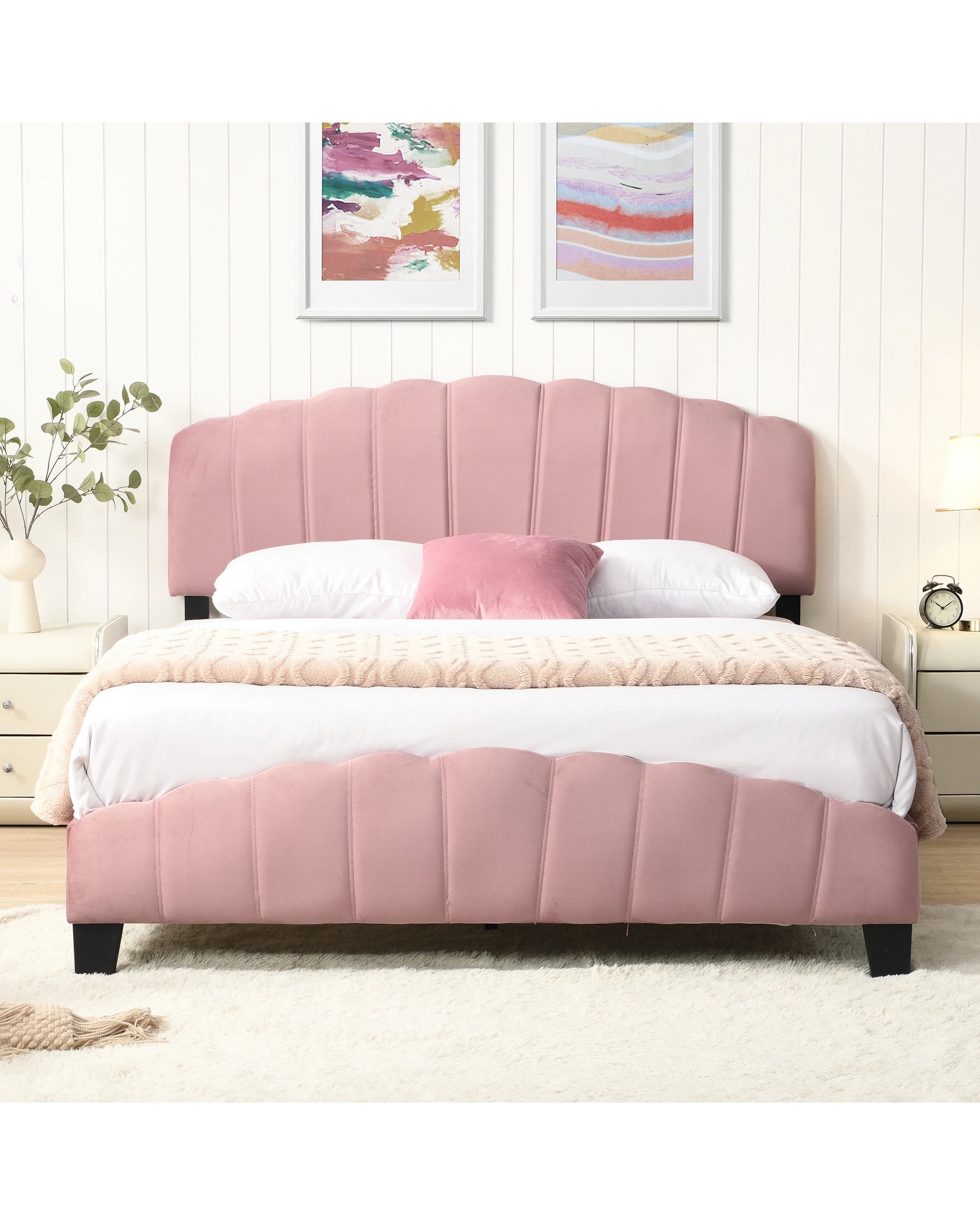 3 IHOMDEC BEF04 Shell Double Bed Frame - Pink - Pink, 3 of 10