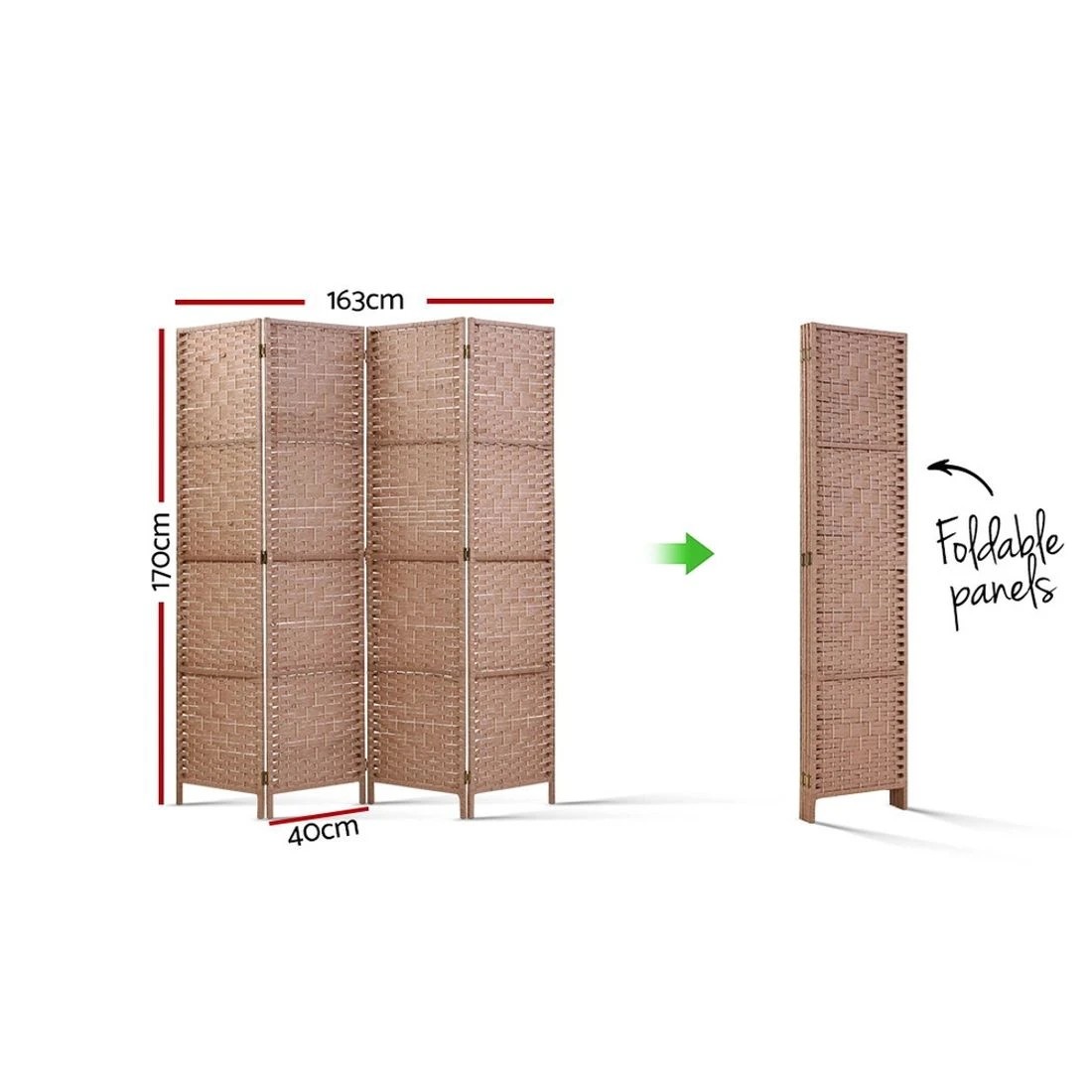 2 Artiss 4 Panel Room Divider Screen 163x170cm Woven - Natural, 2 of 7