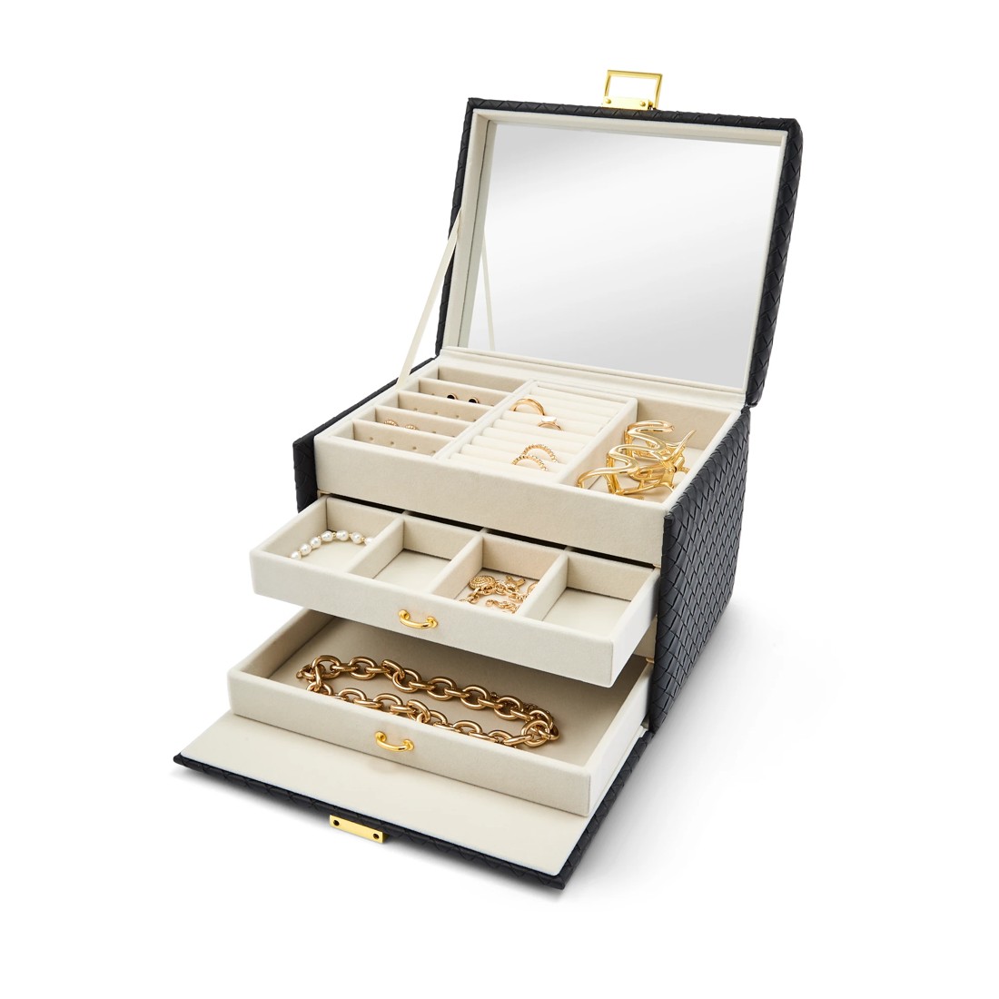 1 Black Weave Jewellery Case, 1 of 10