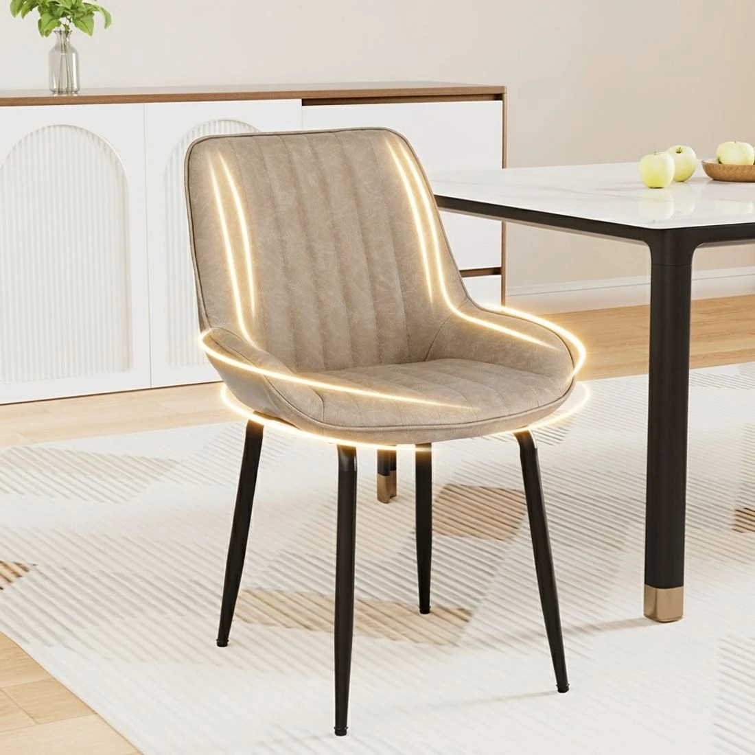 4 Artiss 2x Dining Chairs Retro PU Leather Kitchen Lounge Cafe Accent Chair Khaki - Brown, 4 of 6